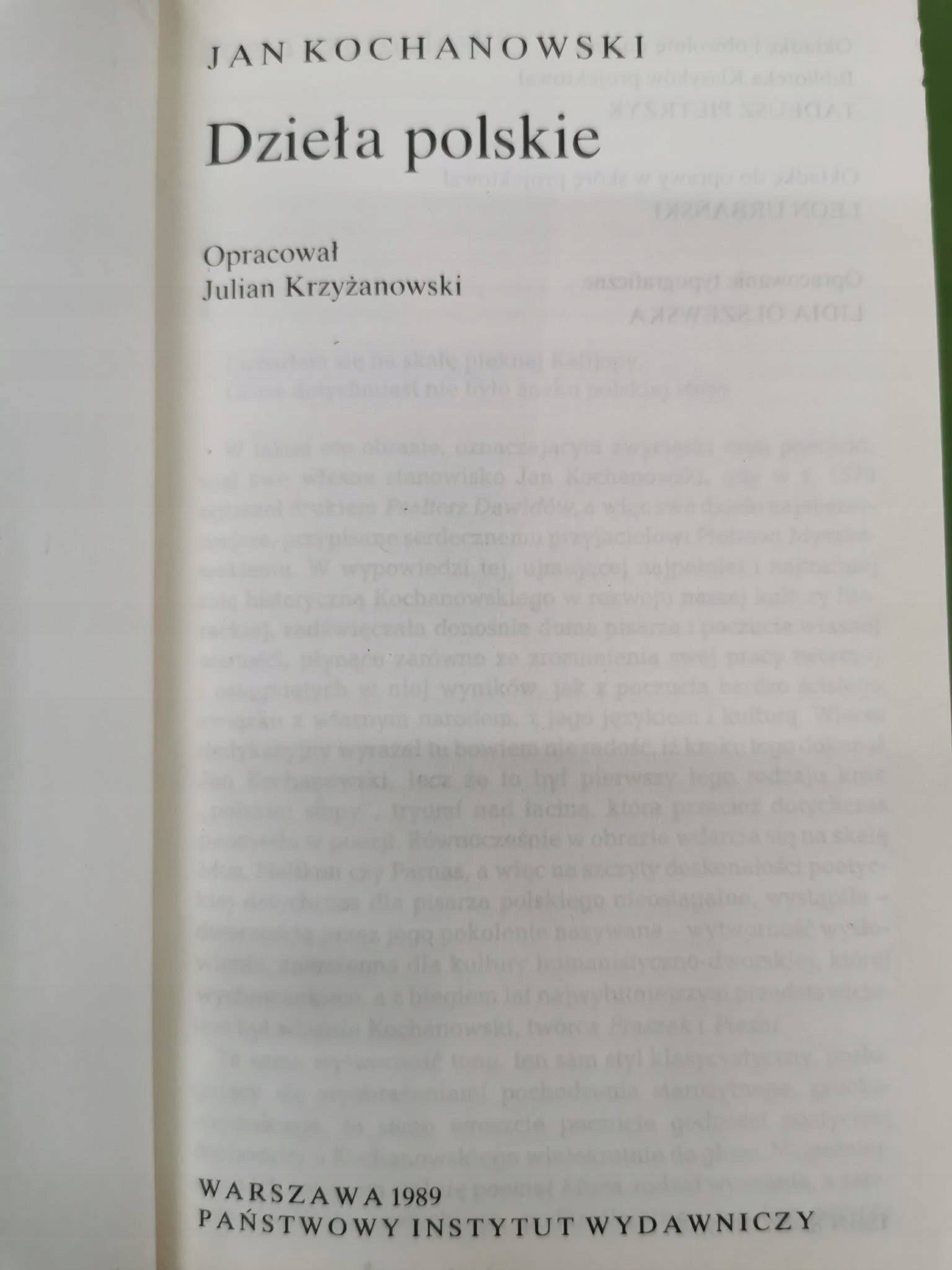 Dzieła Polskie, Jan Kochanowski