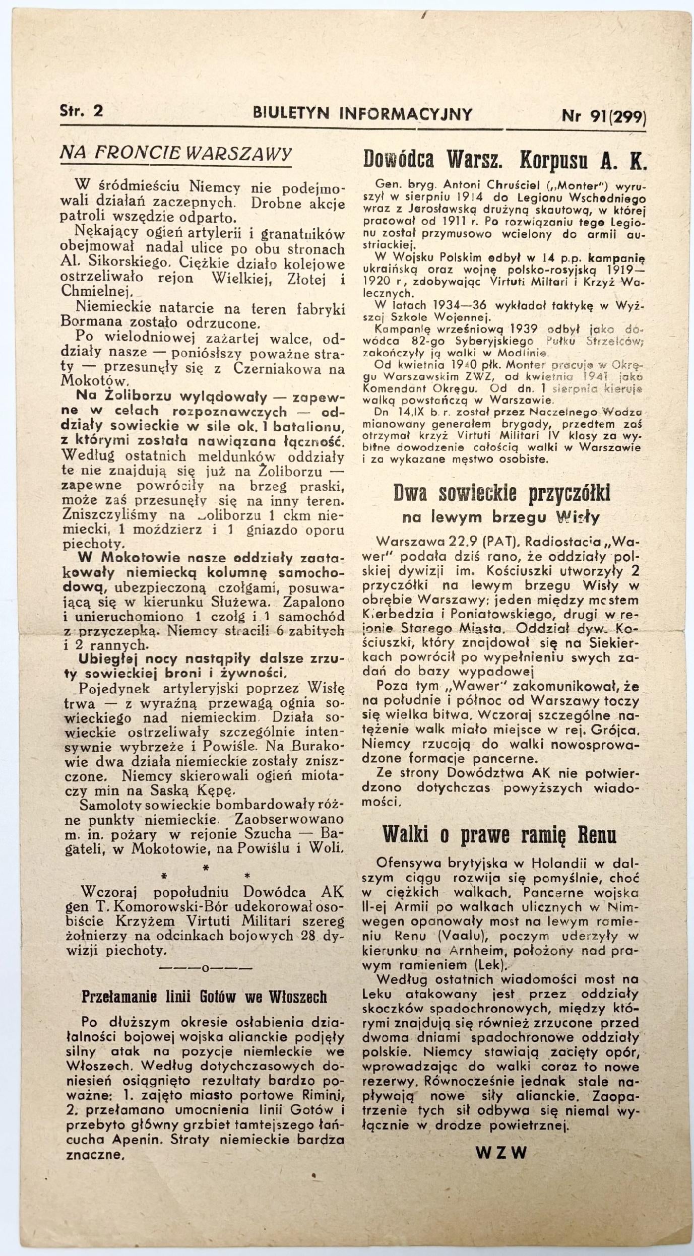 Biuletyn informacyjny [Powstanie Warszawskie, sobota 23 września 1944)