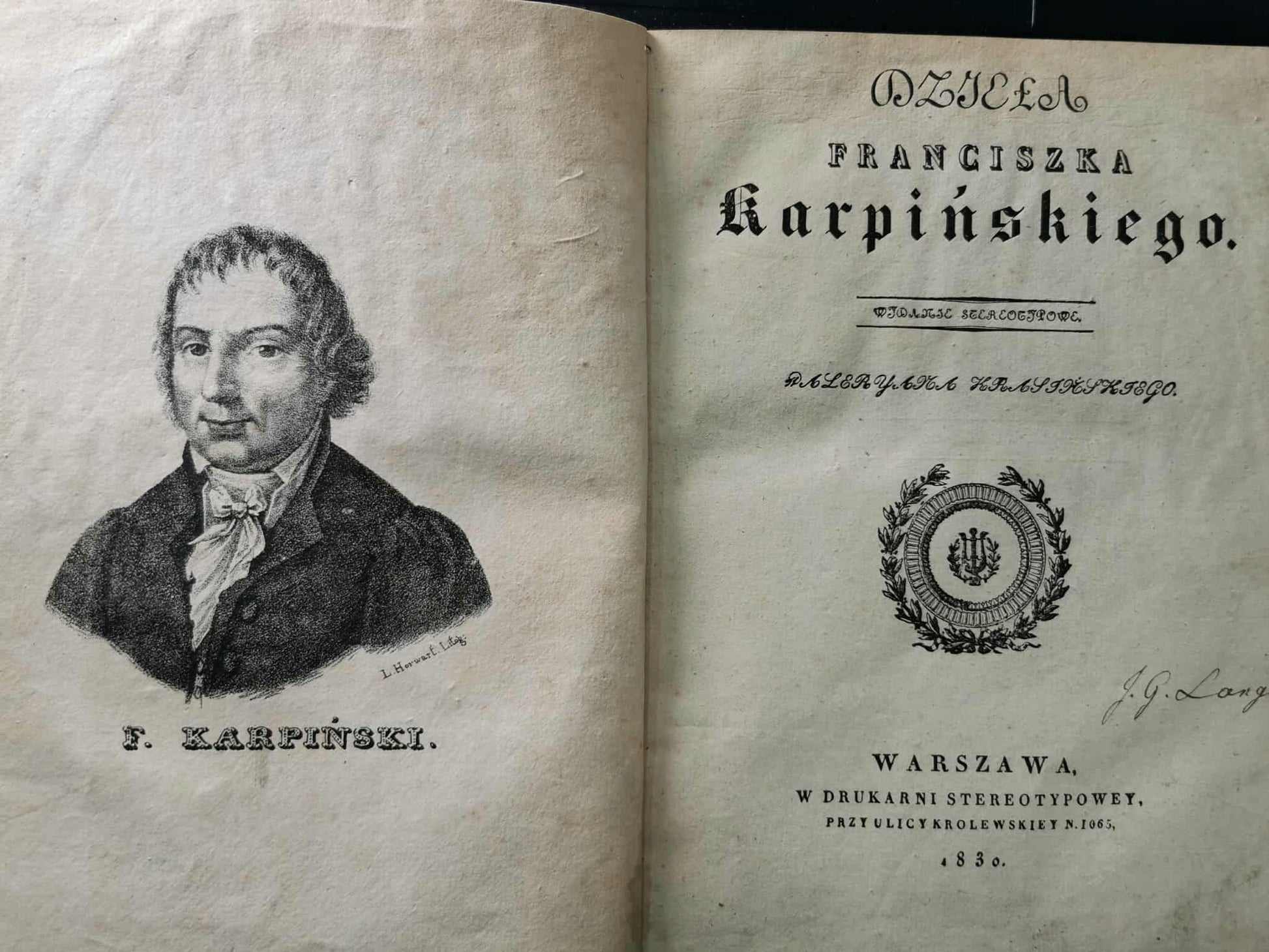 Dzieła Franciszka Karpińskiego [WYDANIE STEREOTYPOWE] [WARSZAWA 1830]