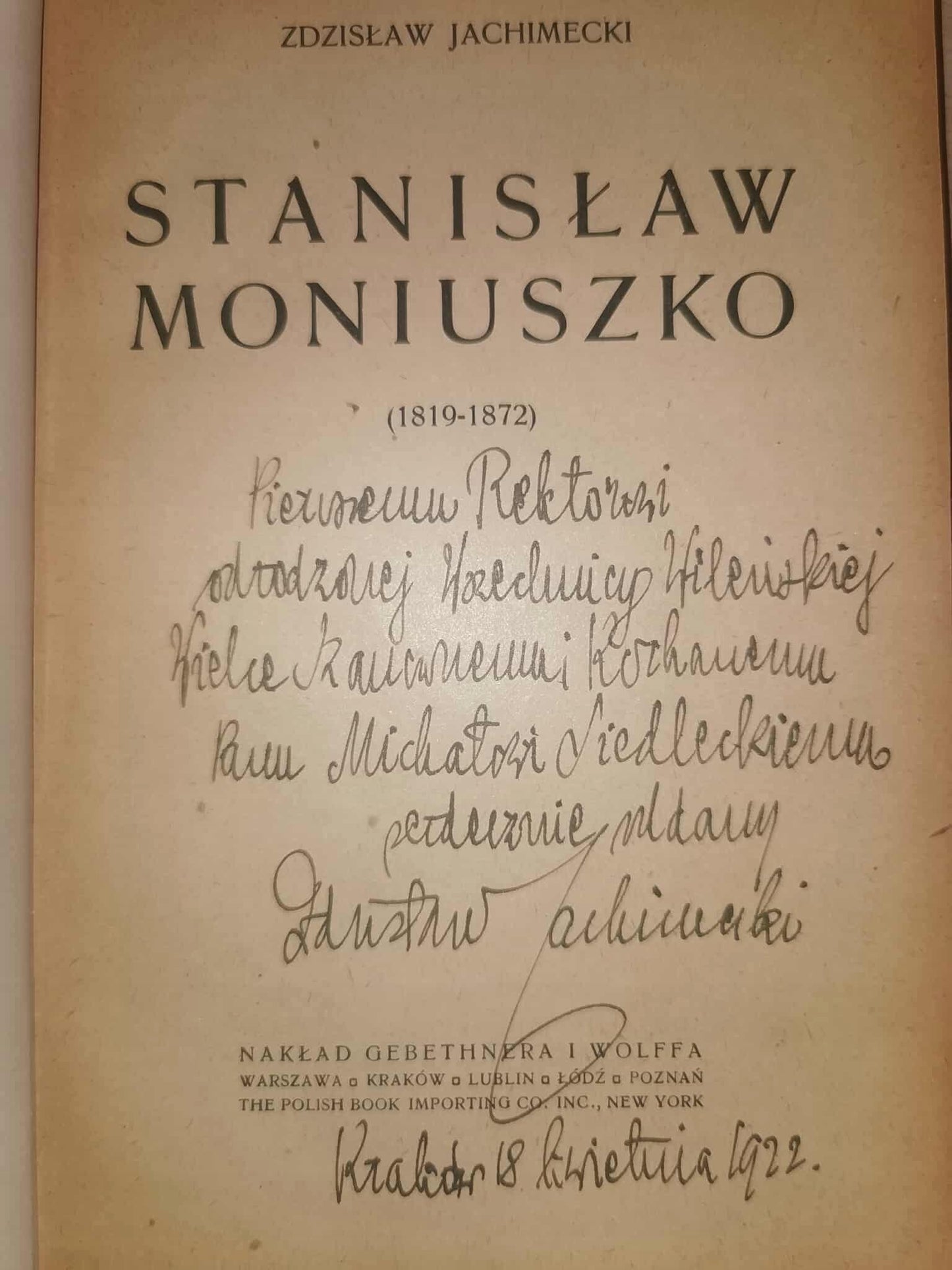 Stanisław Moniuszko (1819-1872), Zdzisław Jachimecki [dedykacja autora]