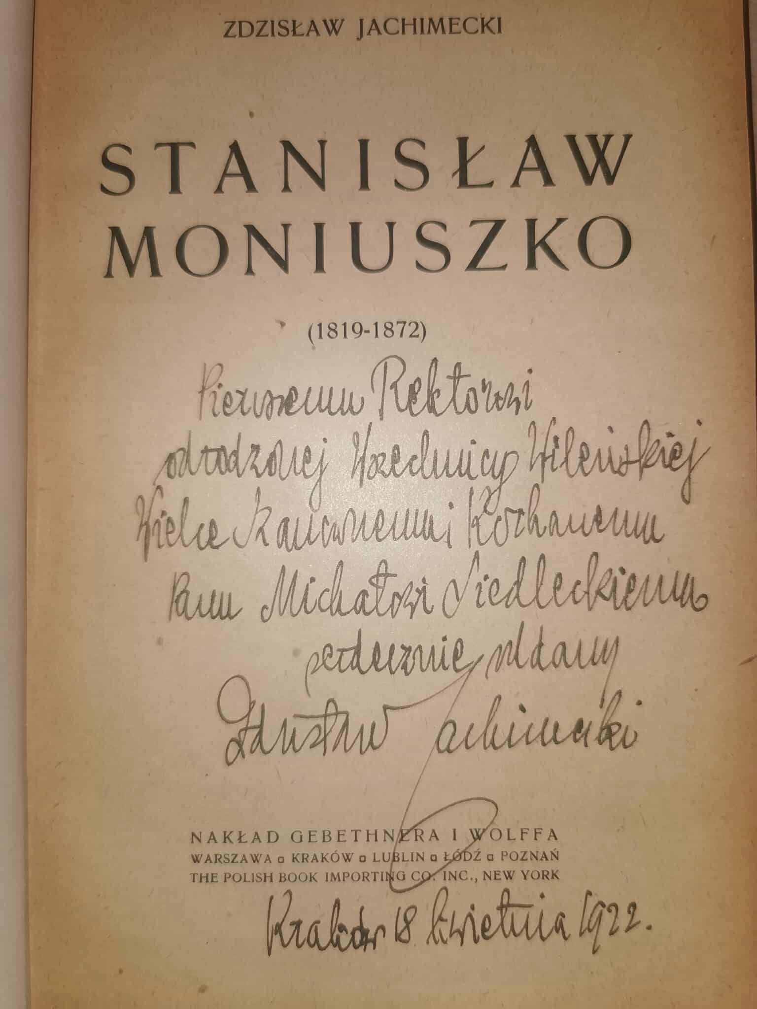 Stanisław Moniuszko (1819-1872), Zdzisław Jachimecki [dedykacja autora]