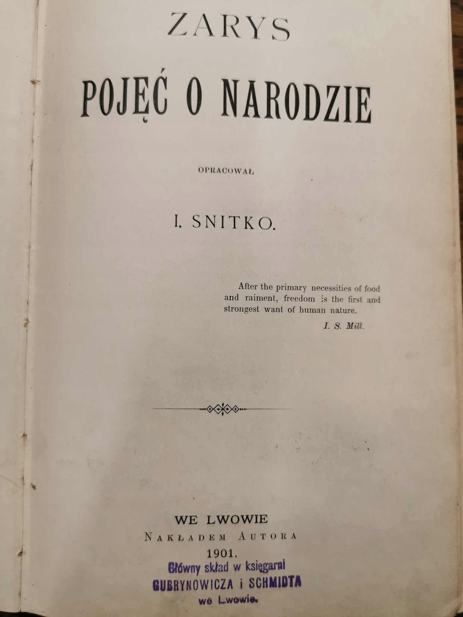 Zarys Pojęć o Narodzie, I. Snitko [Lwów 1901]