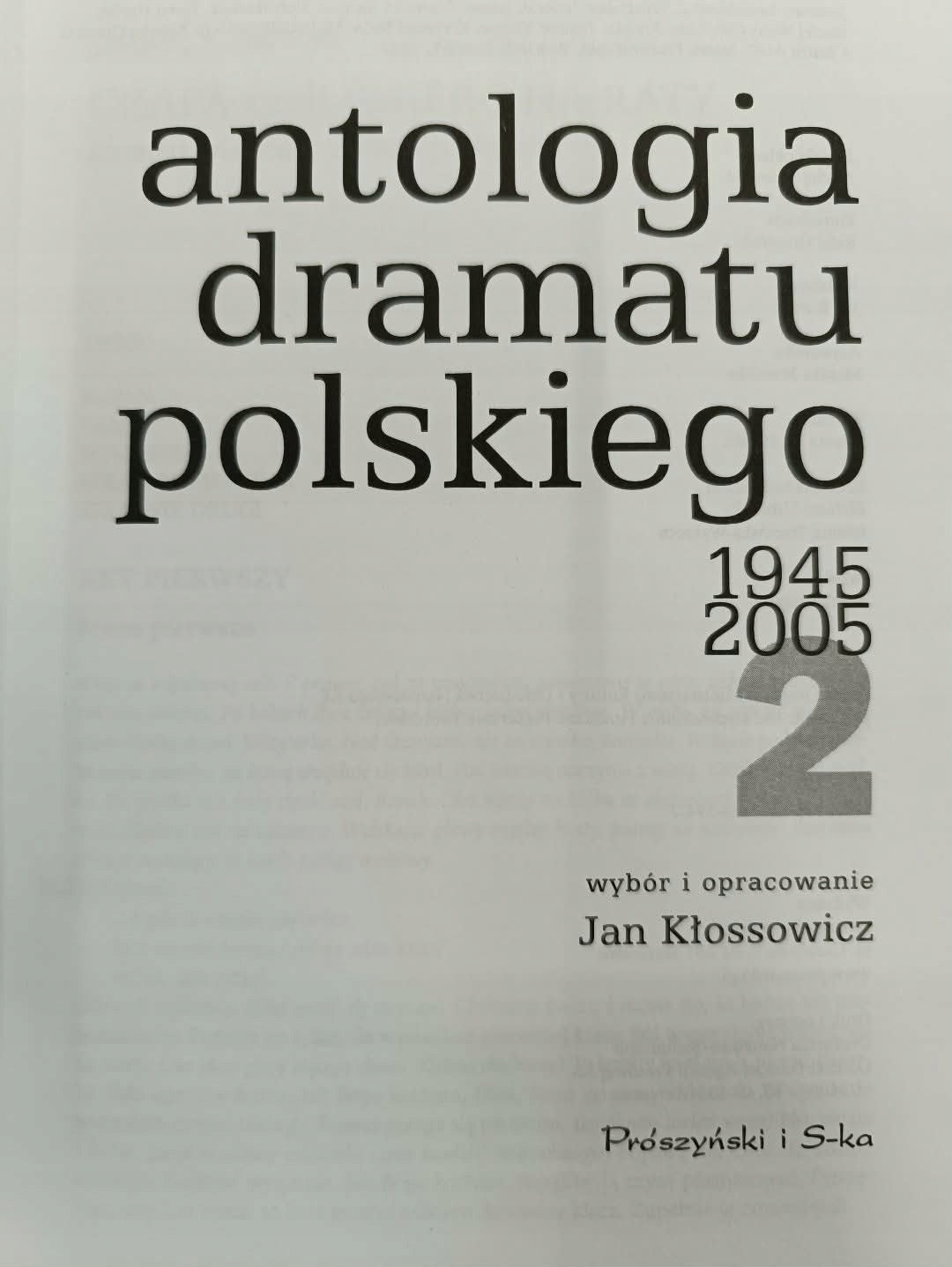 Jan Kłossowicz, Antologia dramatu polskiego, Tom 1 i 2
