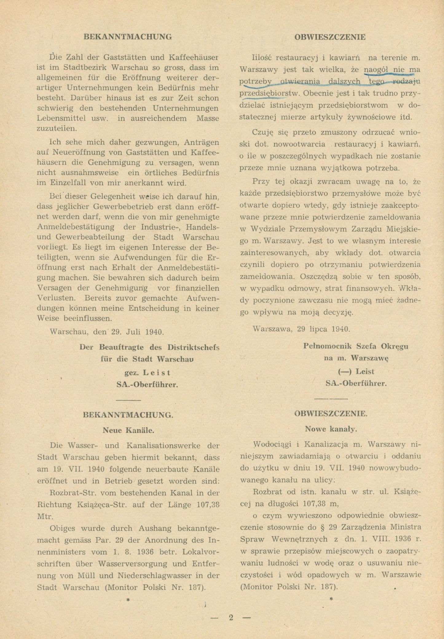 Dziennik obwieszczeń Miasta Warszawy nr.28(45), 9.VIII.1940