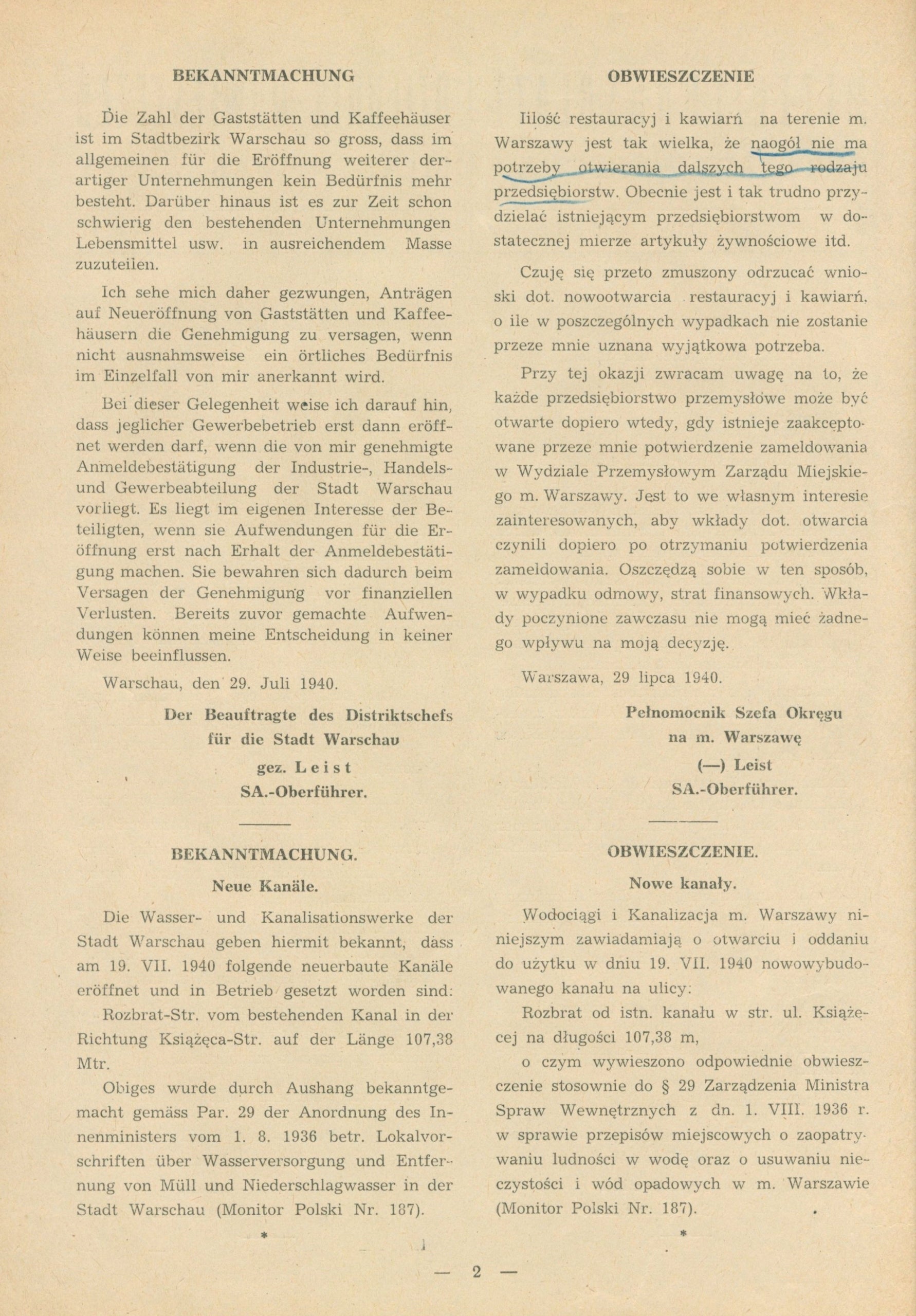 Dziennik obwieszczeń Miasta Warszawy nr.28(45), 9.VIII.1940
