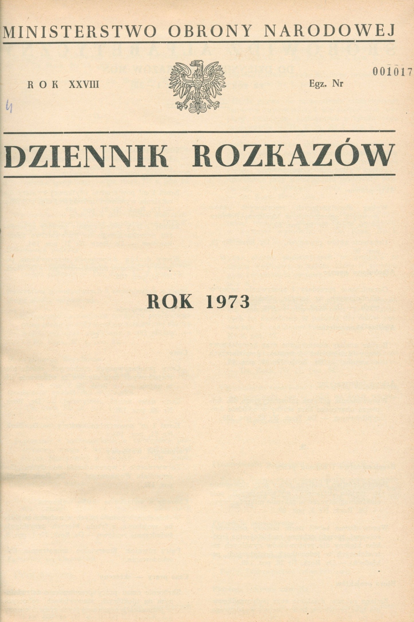 Rocznik Dziennika Rozkazów MON rok XXVIII nr 1 - 28 [Warszawa 1973]