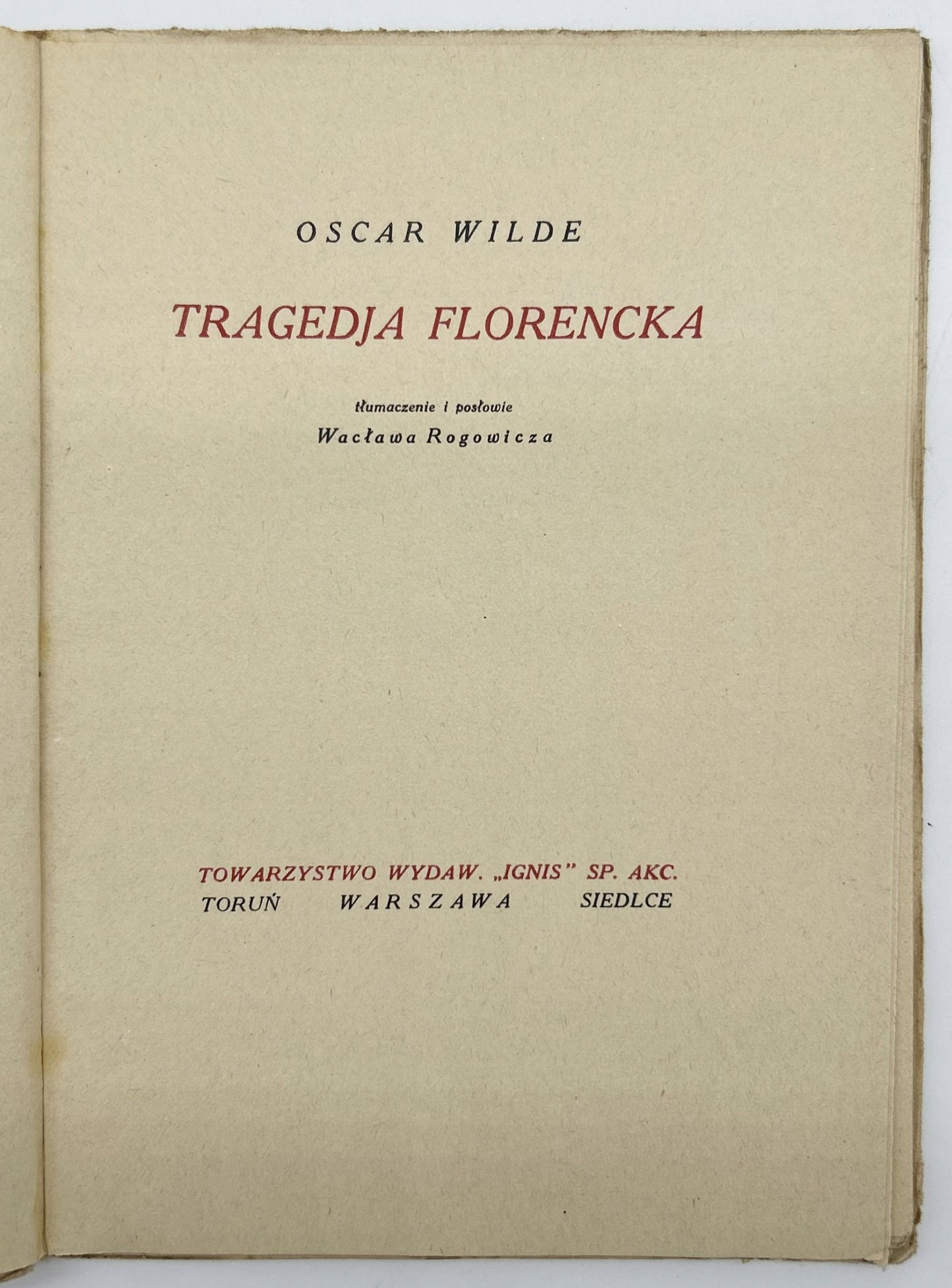 Tragedja Florencka Oscar Wilde [okł. Tadeusz Gronowski]