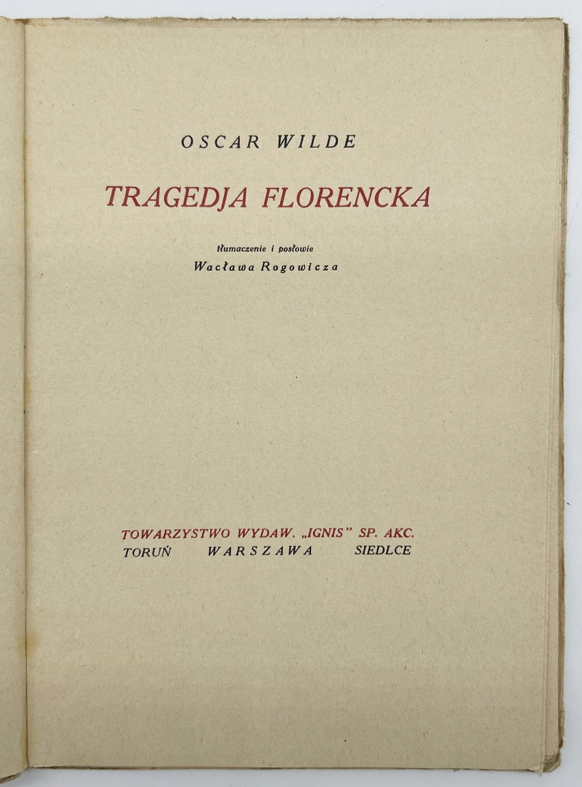 Tragedja Florencka Oscar Wilde [okł. Tadeusz Gronowski]