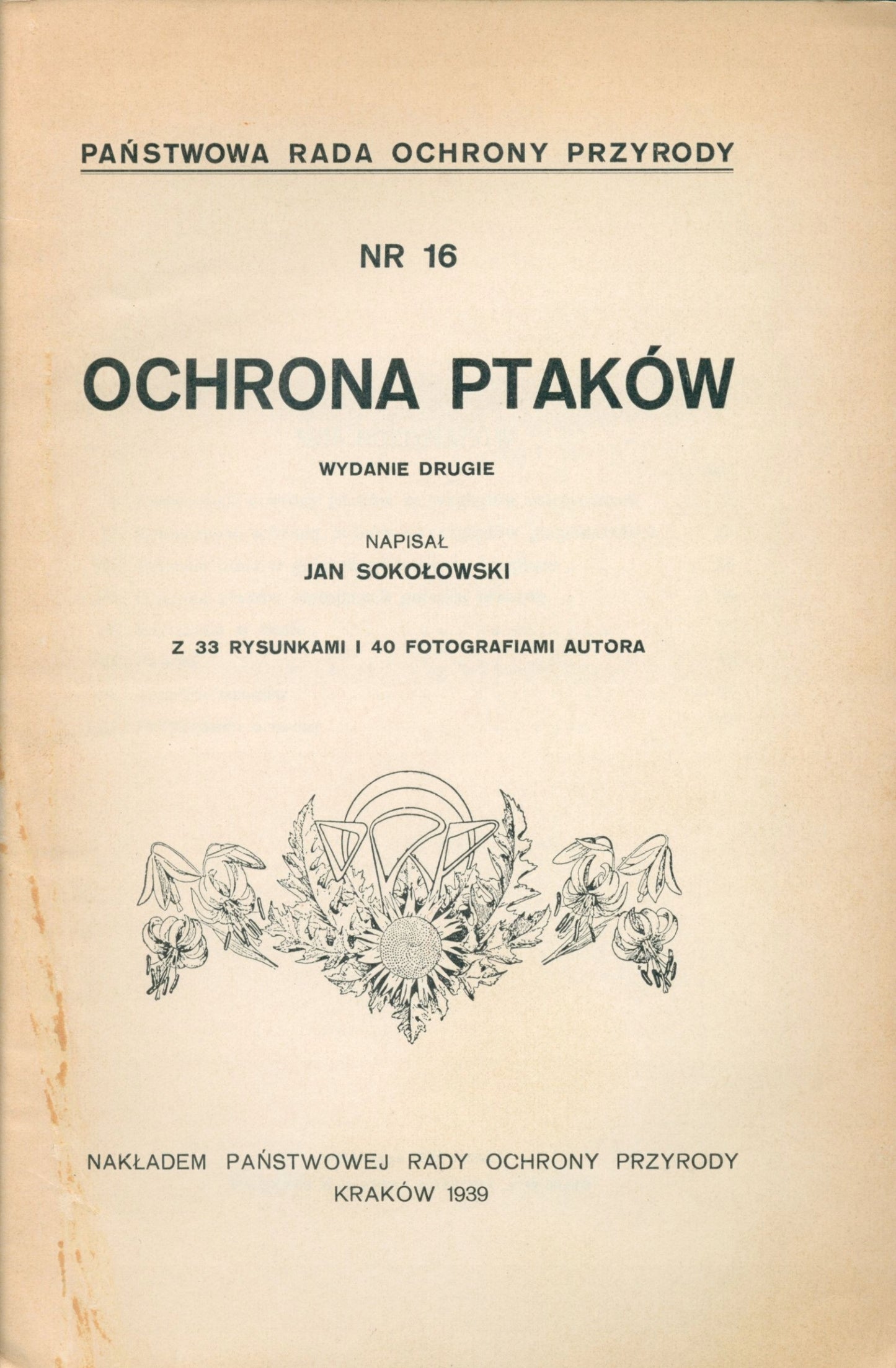 Sokołowski Jan - Ochrona ptaków [Kraków 1939]