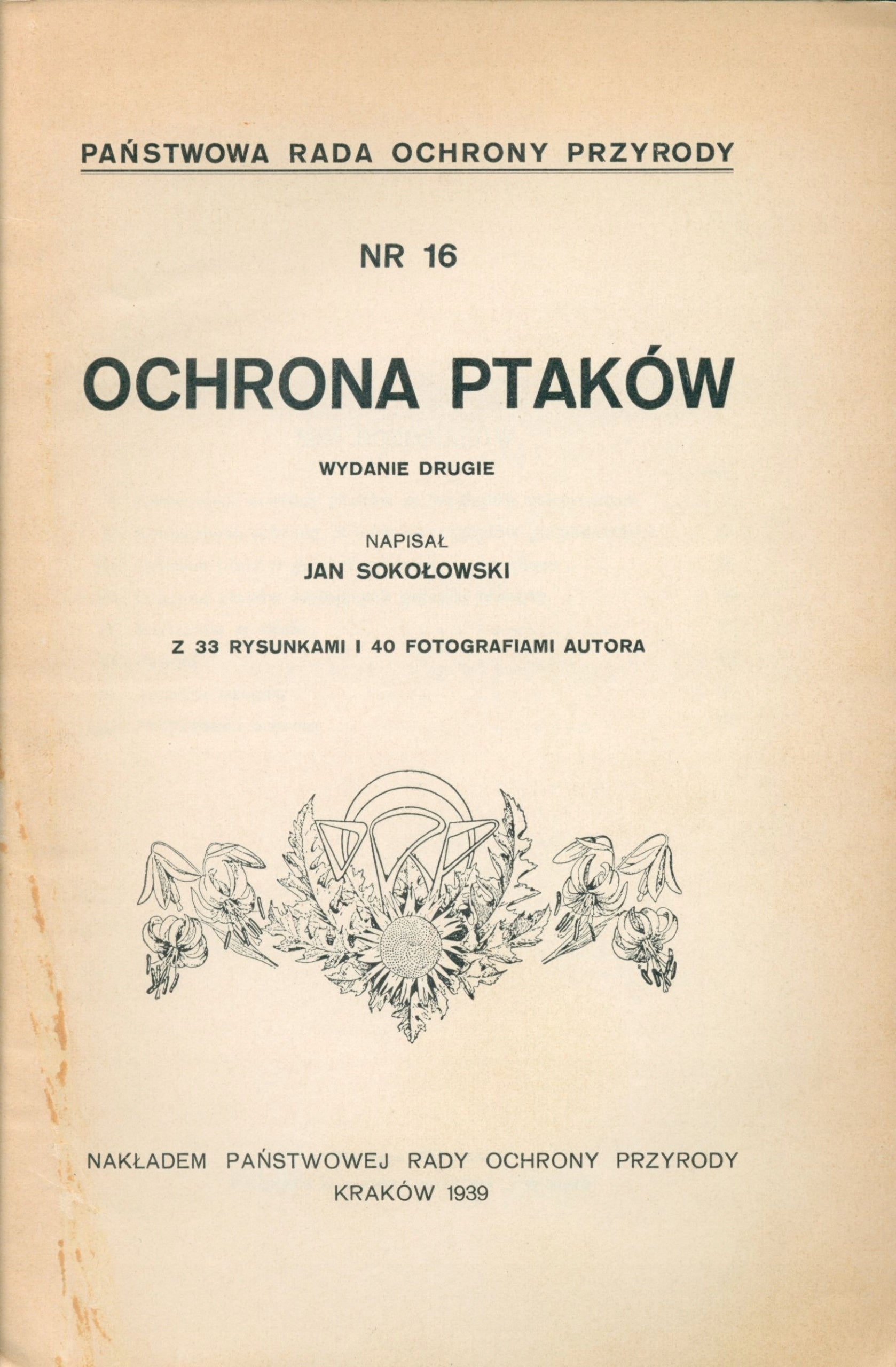 Sokołowski Jan - Ochrona ptaków [Kraków 1939]
