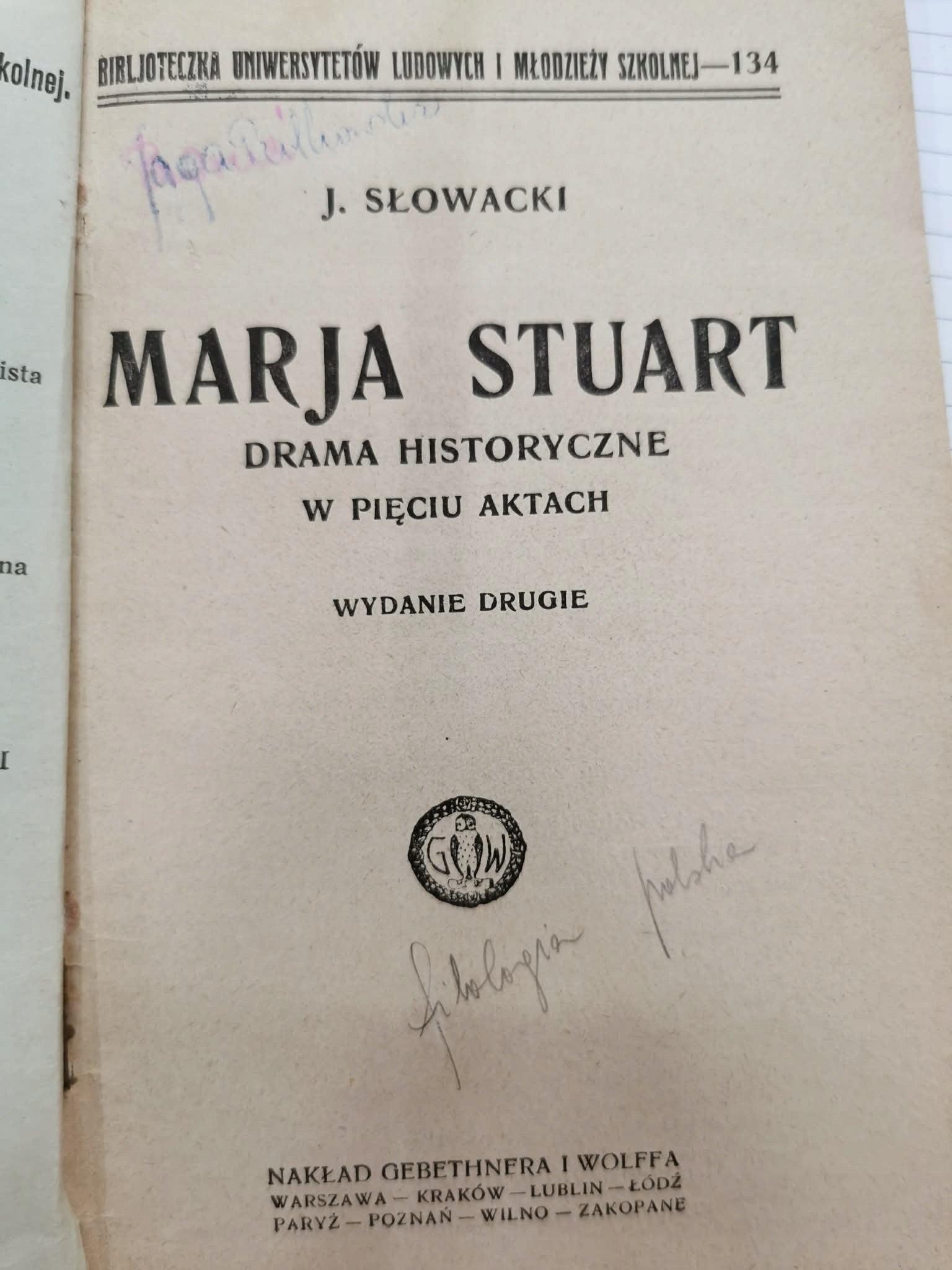 Marja Stuart. Drama historyczne w pięciu aktach, J. Słowacki [1925]