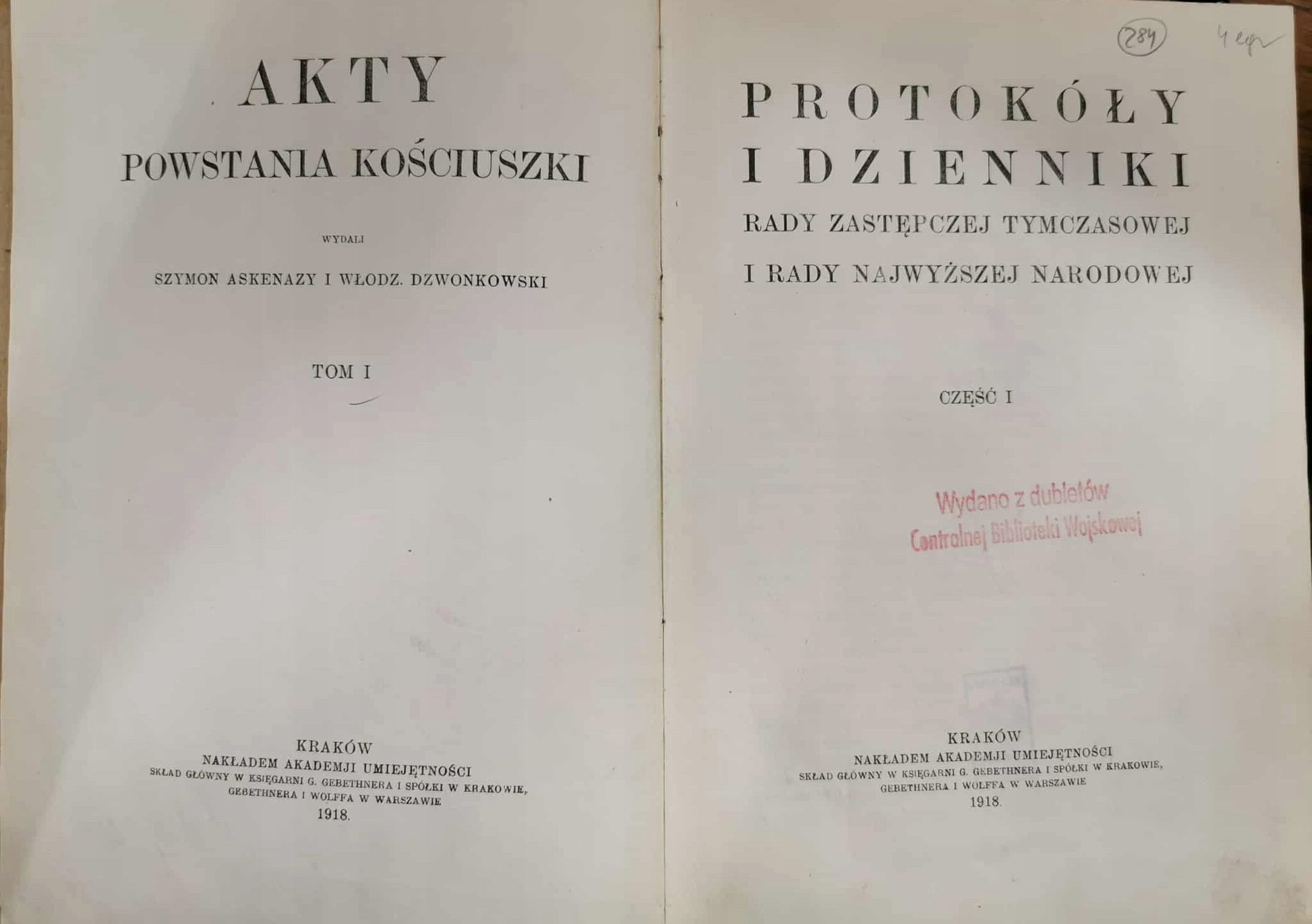 Akty Powstania Kościuszki t. I-II [Warszawa 1918]
