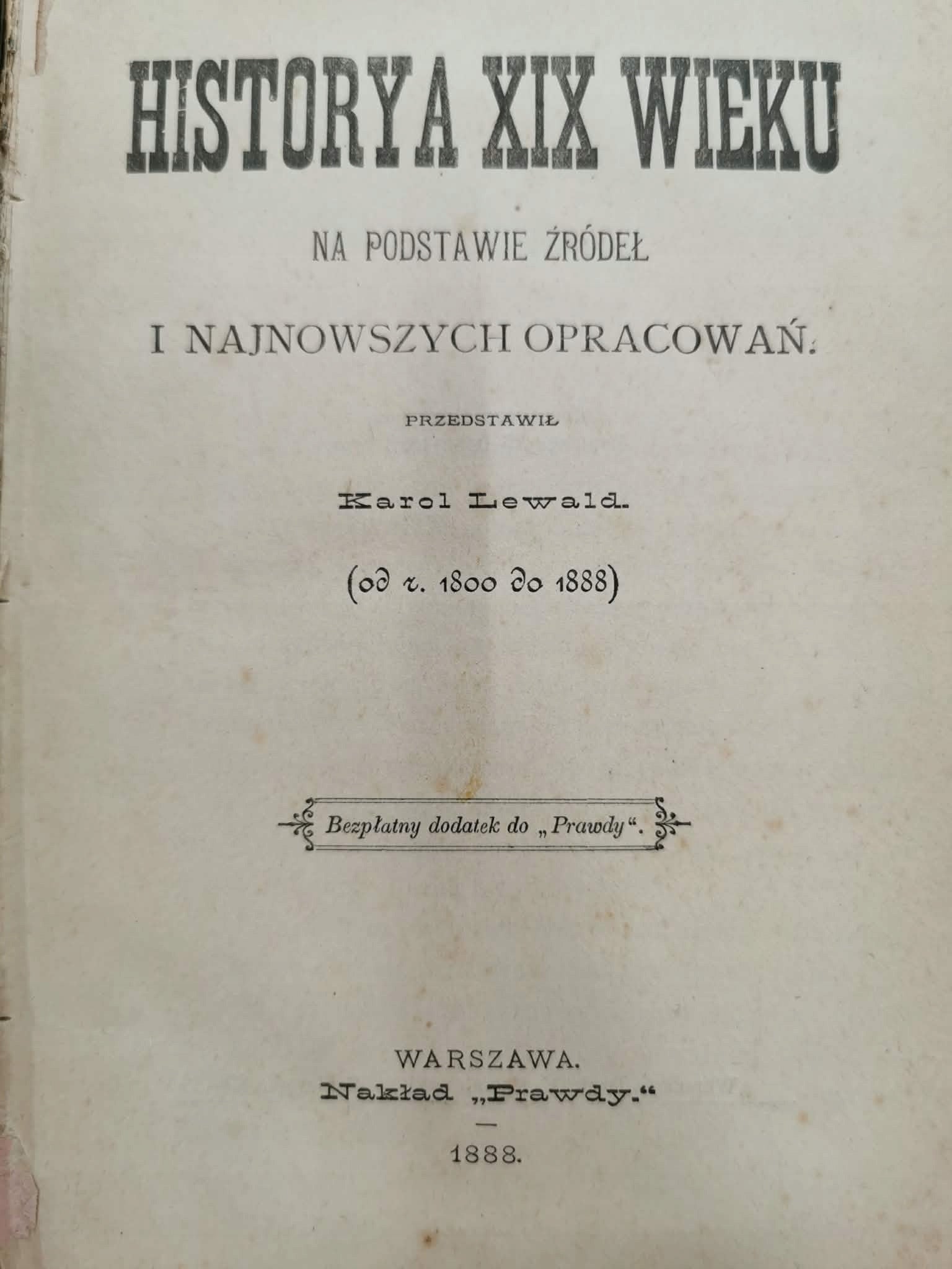 Historya XIX wieku, K. Lewald [Warszawa 1888]