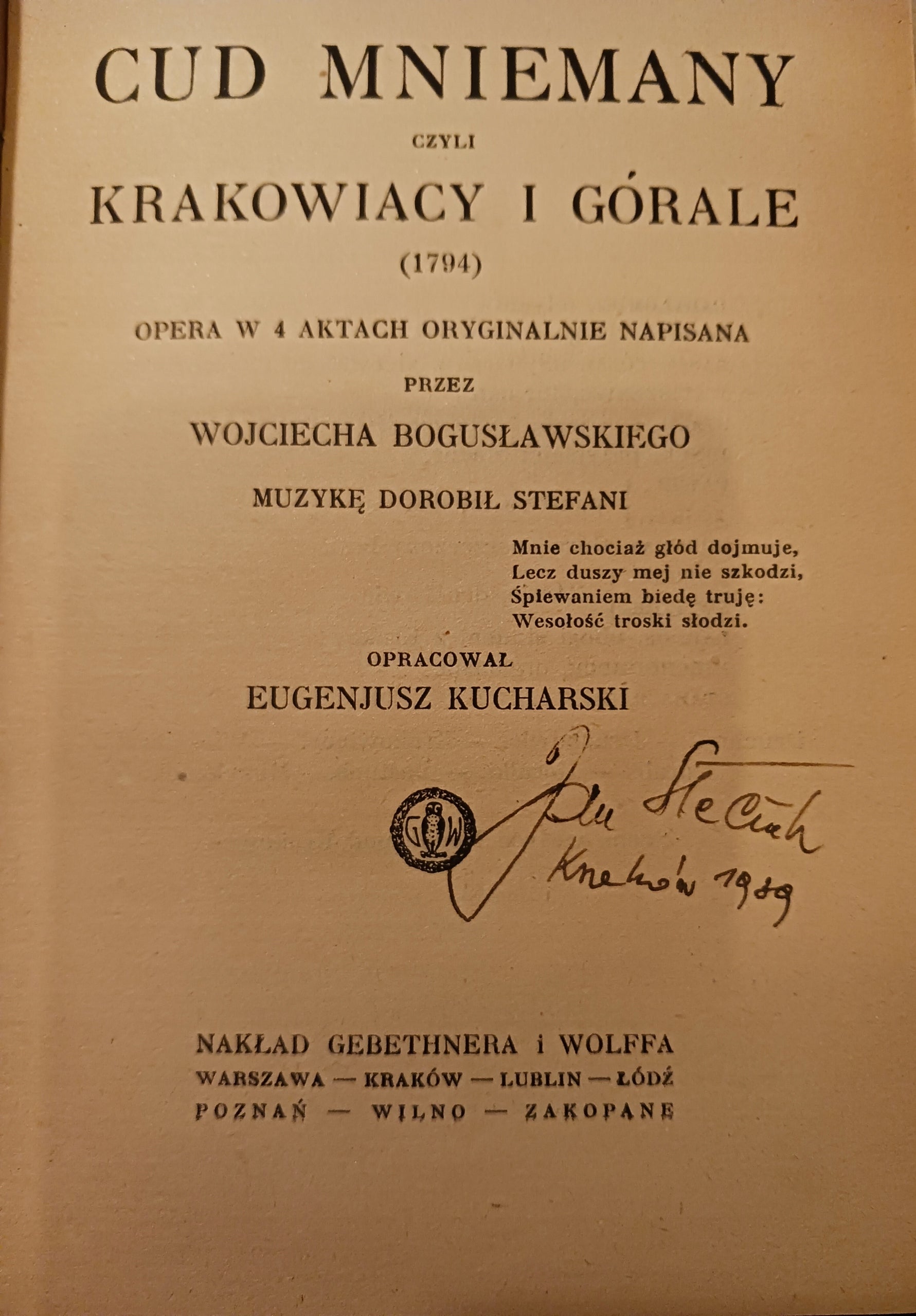 Cud Mniemany czyli ... W. Bogusławski, Karpaccy Górale J. Korzeniowski
