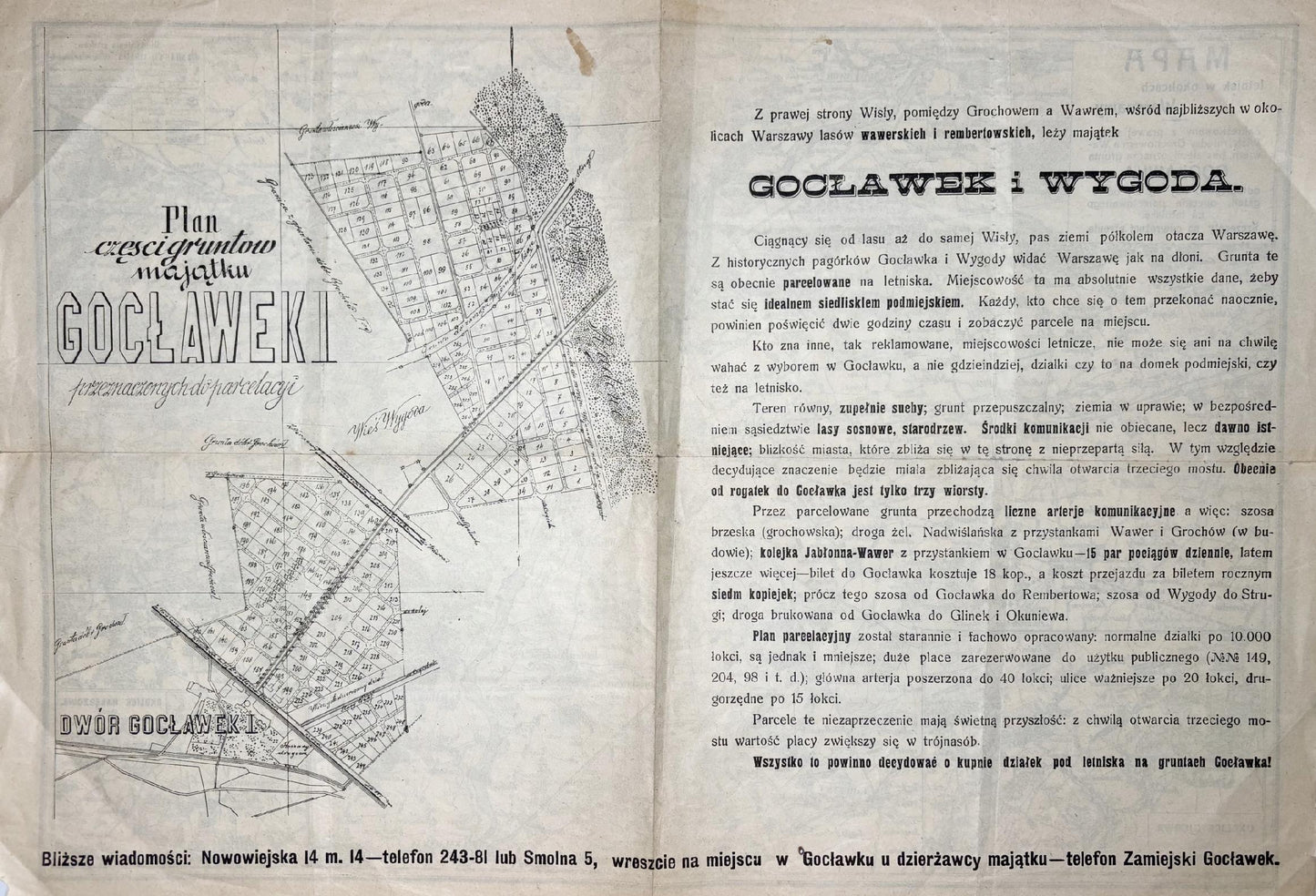 Gocławek pod Warszawą- plan parcelacji majątku [ok.1912 roku]