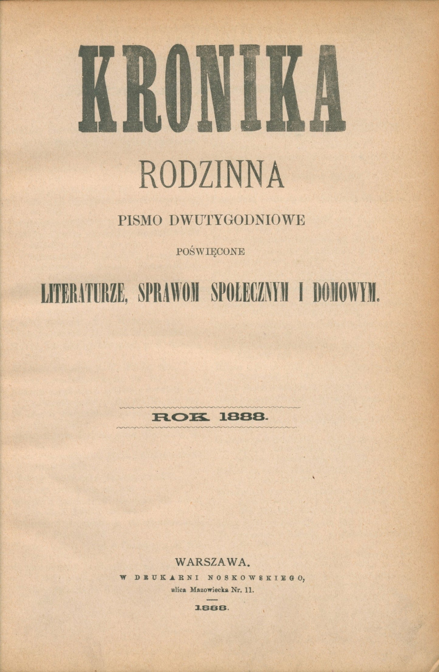 Kronika Rodzinna t. XIV serii IV [Warszawa 1888]
