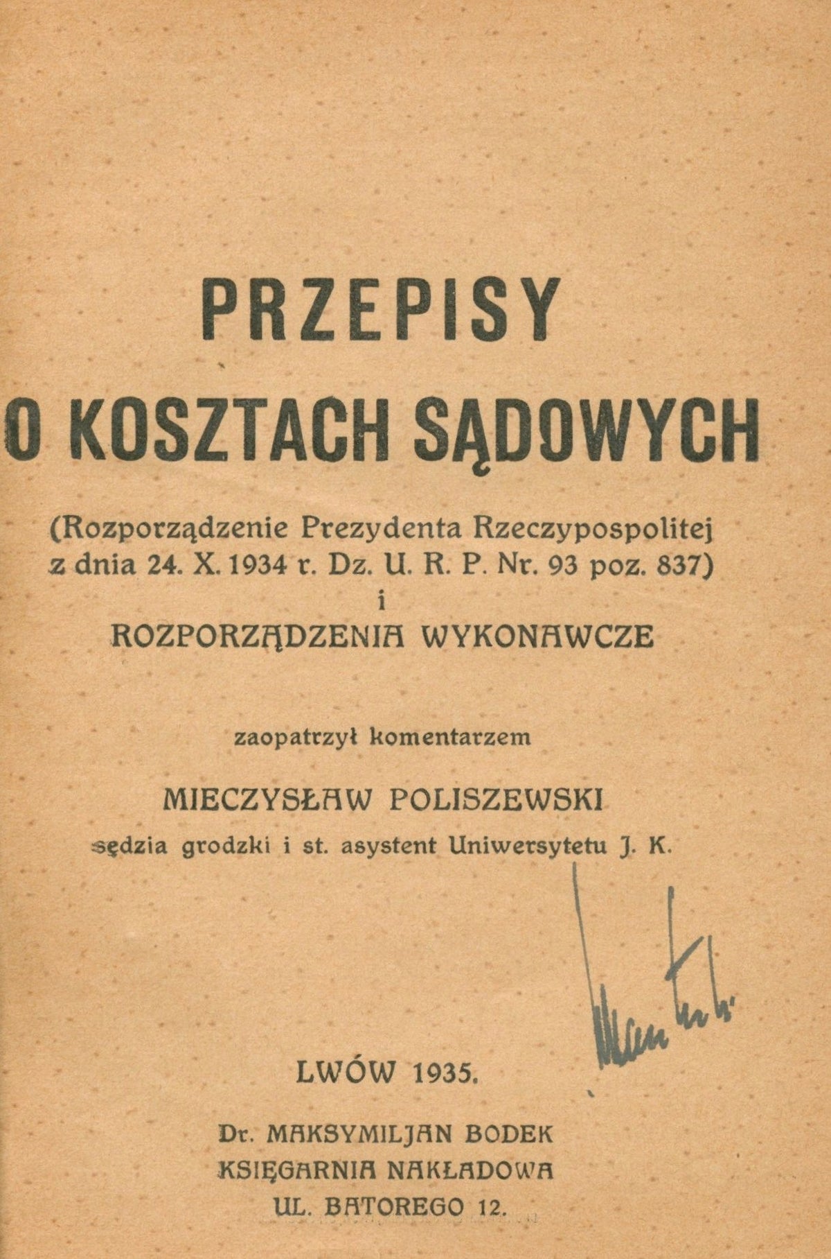 Przepisy o kosztach sądowych [Lwów 1935]
