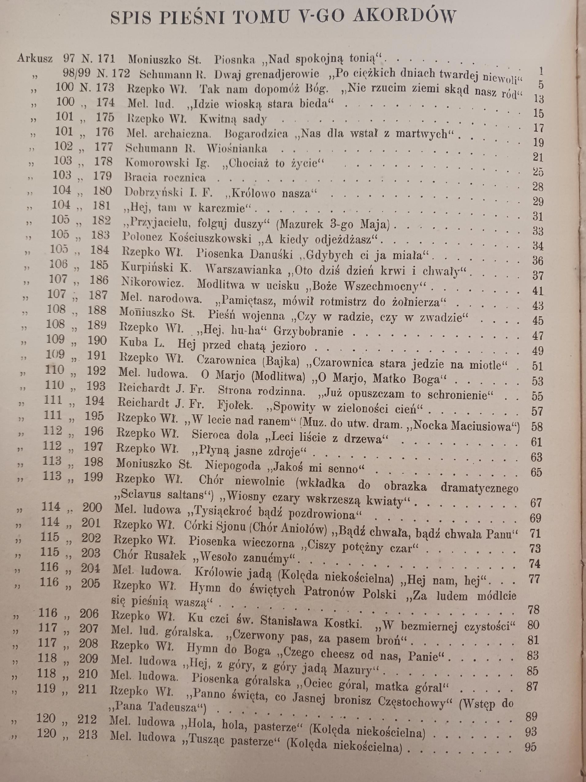 Akordy tom V. 43 pieśni na trzy głosy W. Rzepko [wydanie ca 1925]