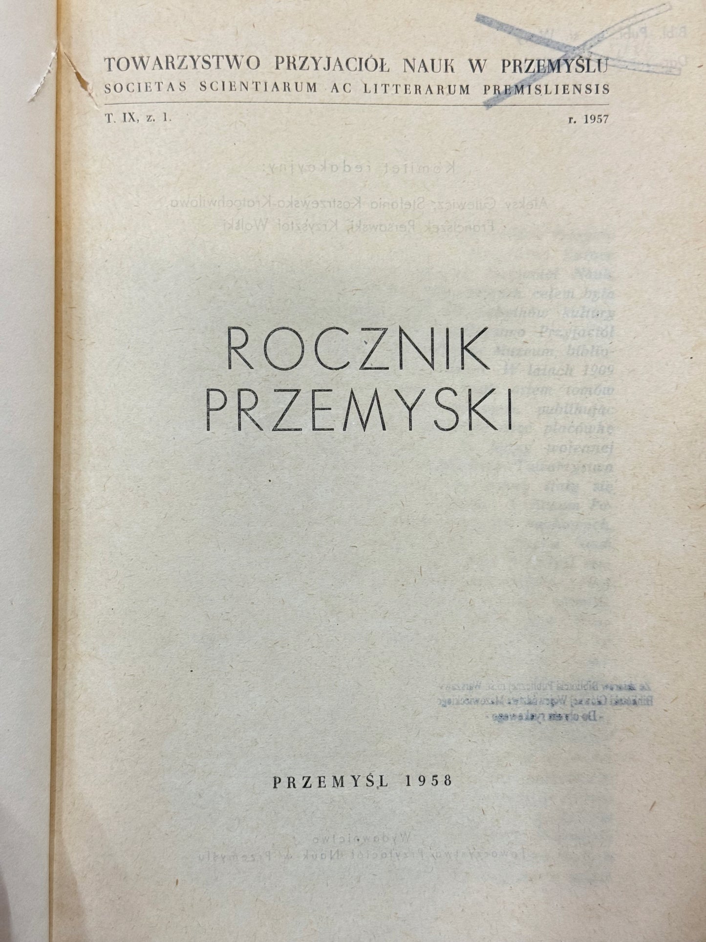 Rocznik Przemyski T. IX z. 1 [Przemyśl 1958]