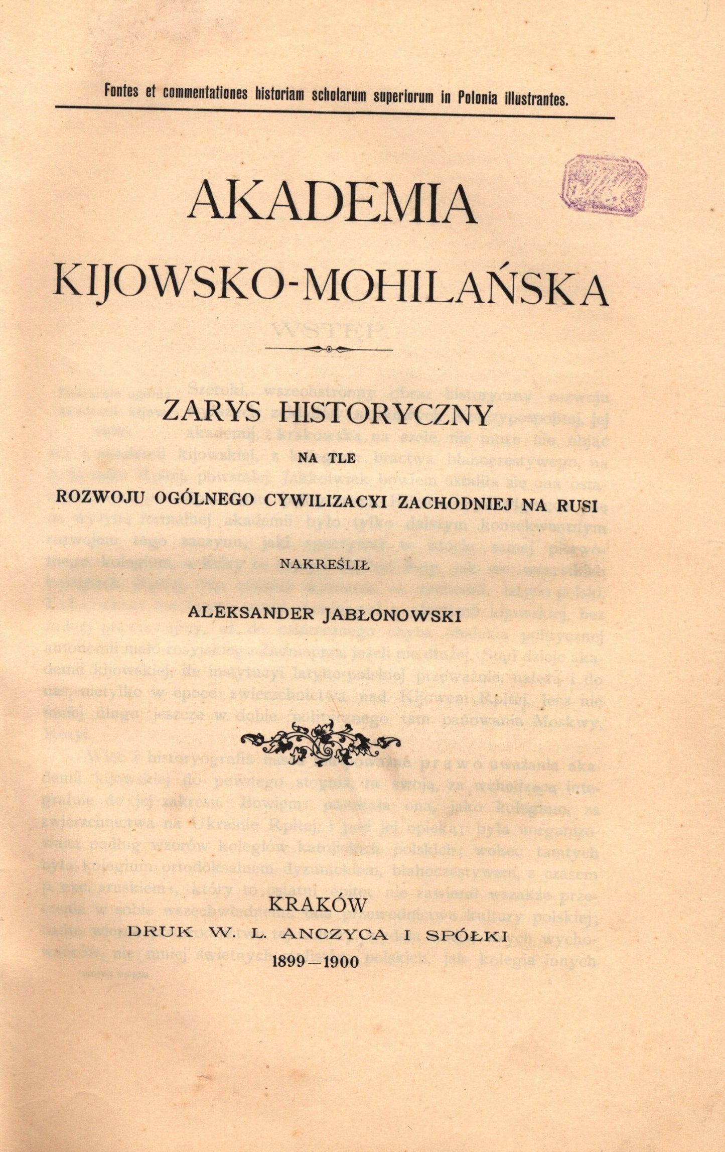 Jabłonowski Aleksander- Akademia Kijowsko- Mohilańska, Zarys historyczny