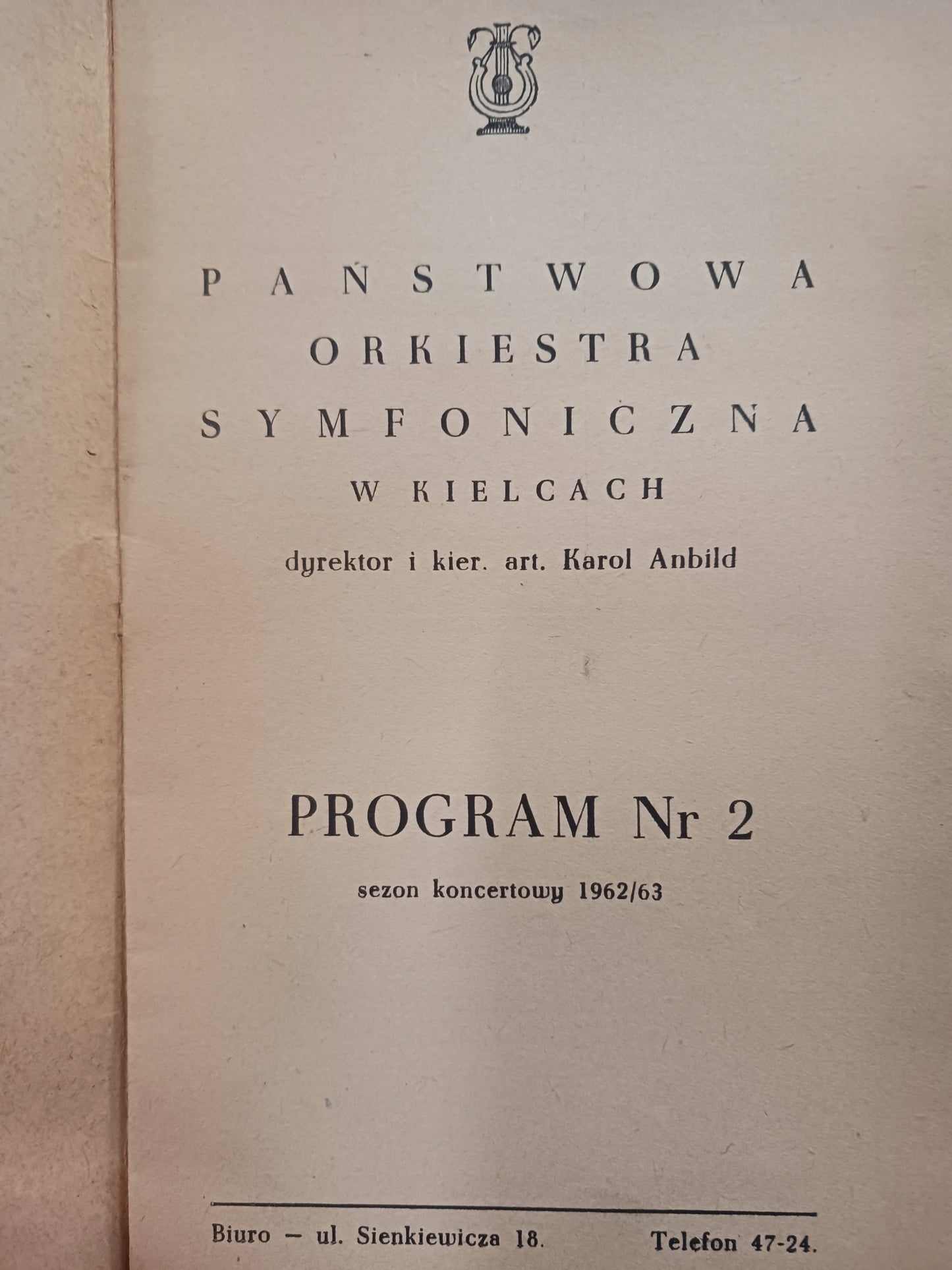 Państwowa Orkiestra Symfoniczna w Kielcach program nr 2 sezon 1962/63