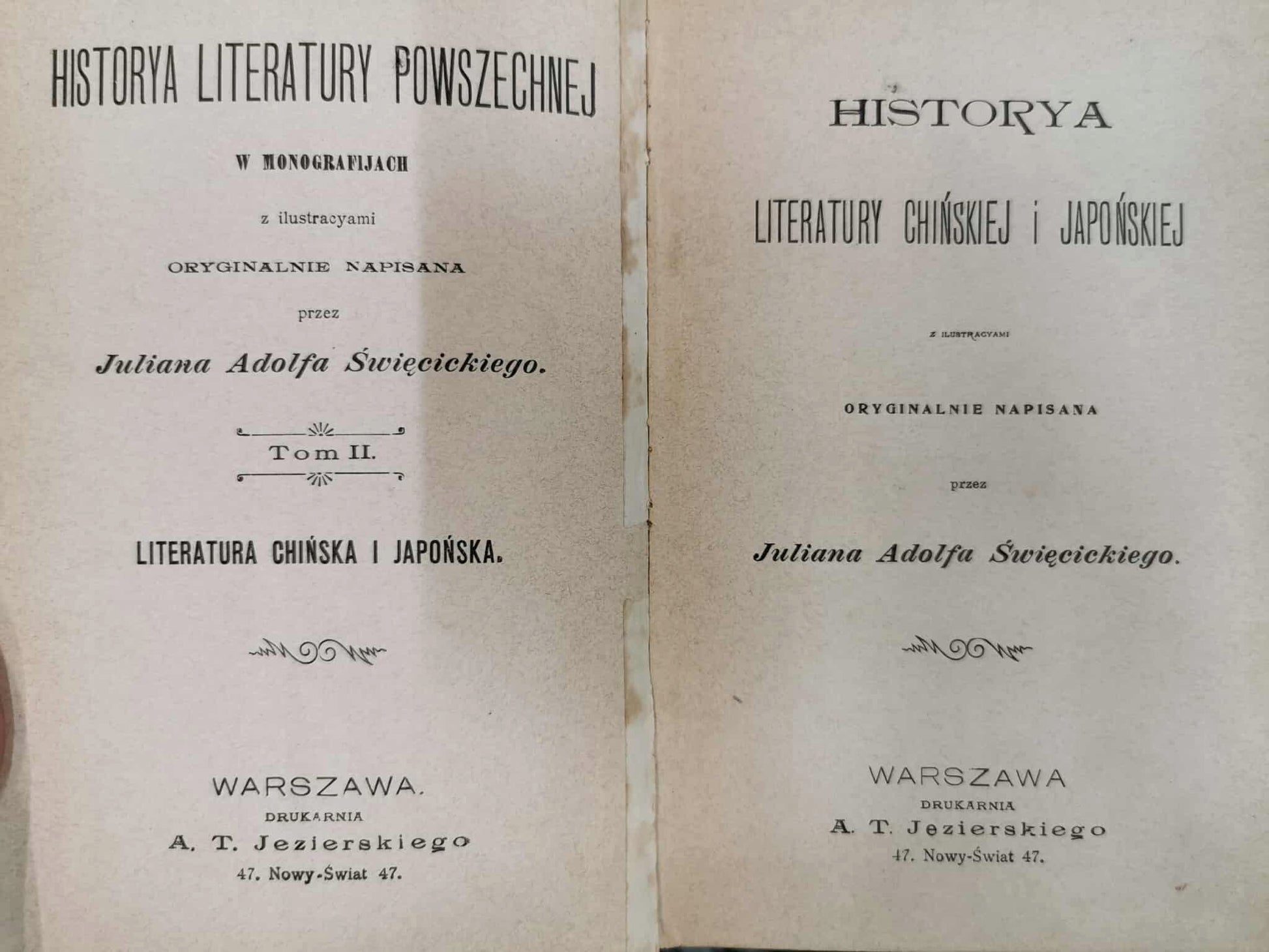 Historya literatury powszechnej, J. Święcicki, t. I-V w 6 woluminach [1901]