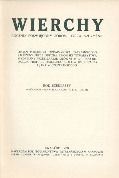Wierchy. Rocznik poświęcony górom i góralszczyźnie, nr 16 [1938]