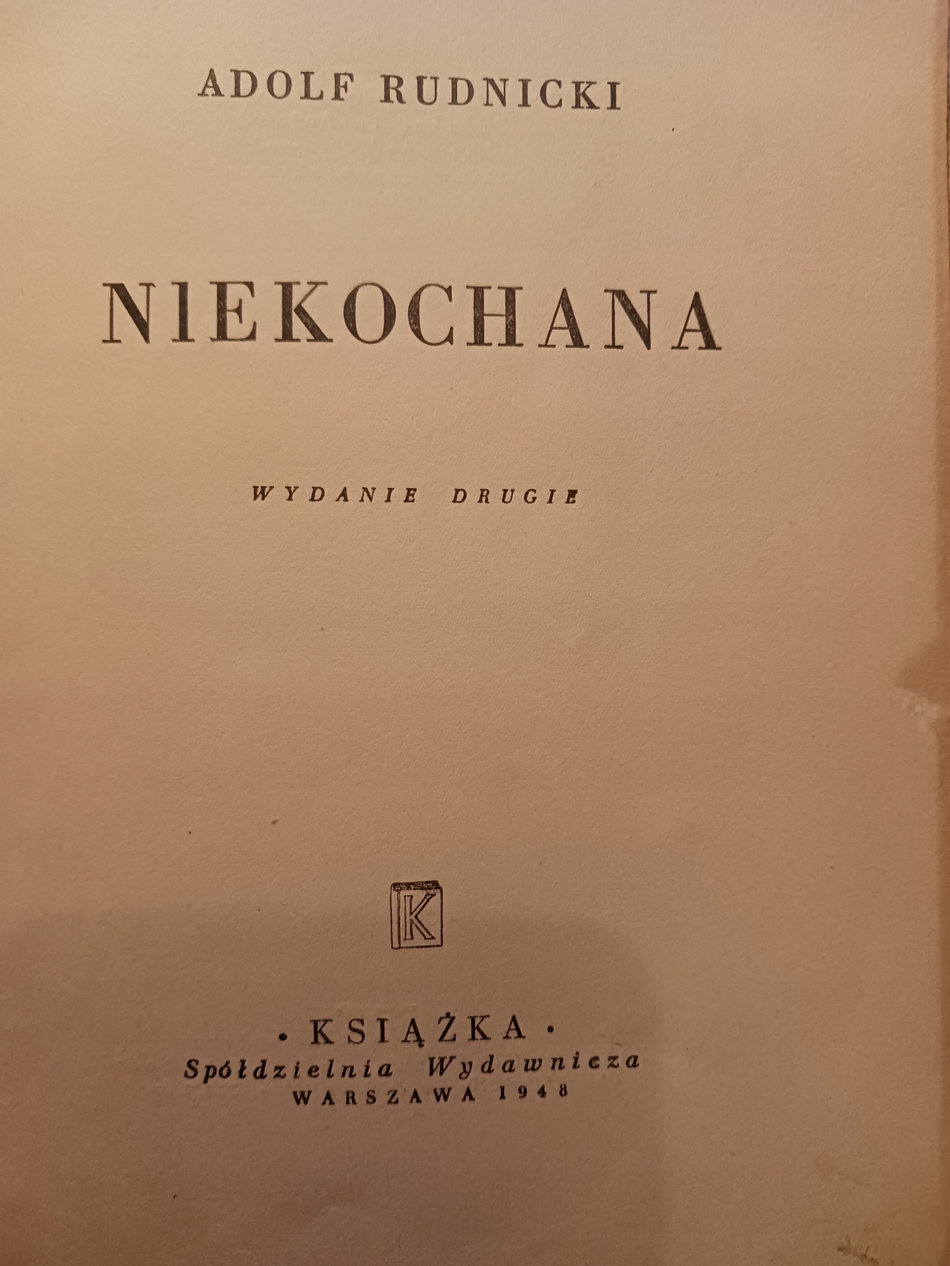 Niekochana Adolf Rudnicki [Wydanie z roku 1948]
