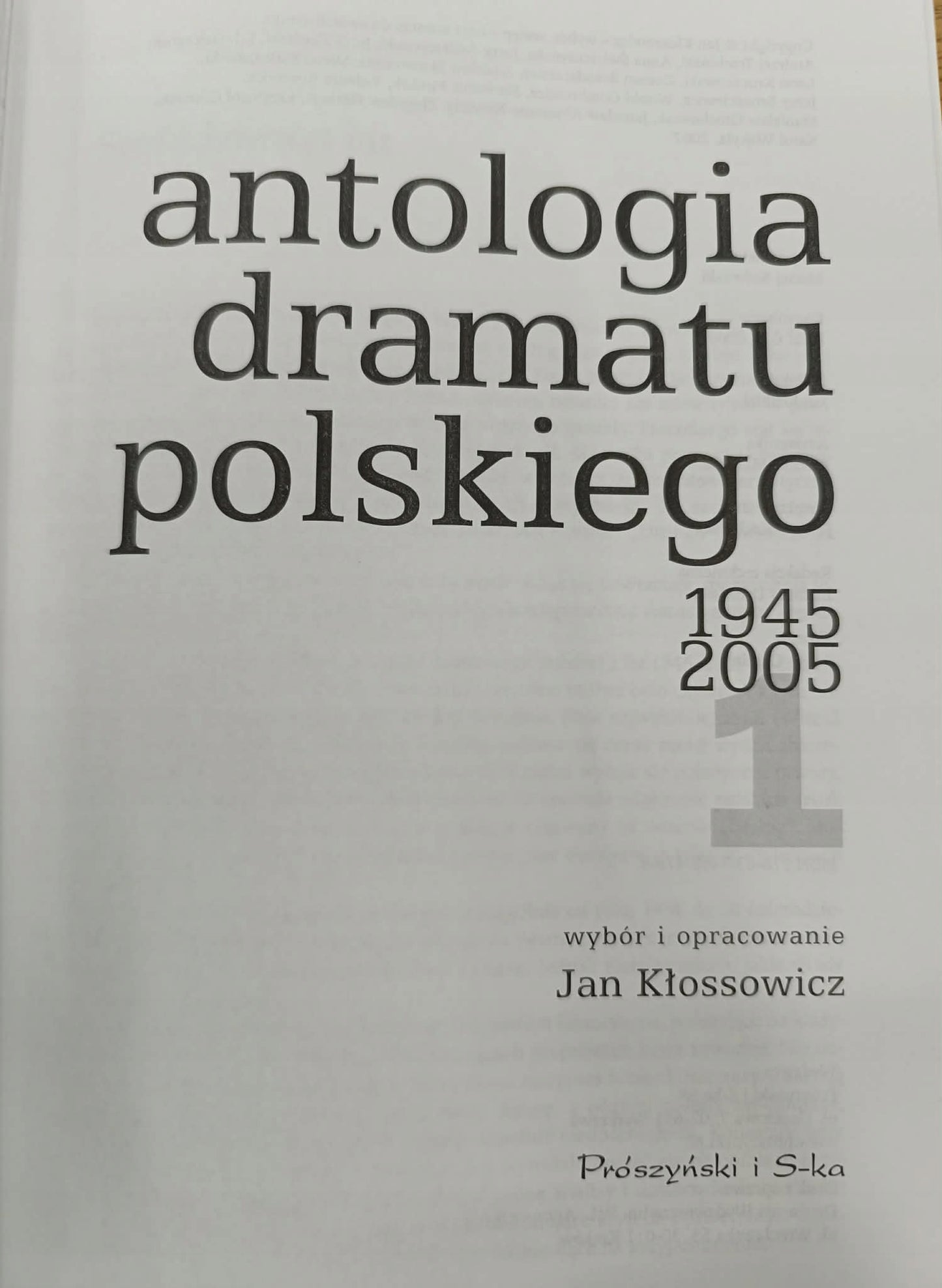 Jan Kłossowicz, Antologia dramatu polskiego, Tom 1 i 2