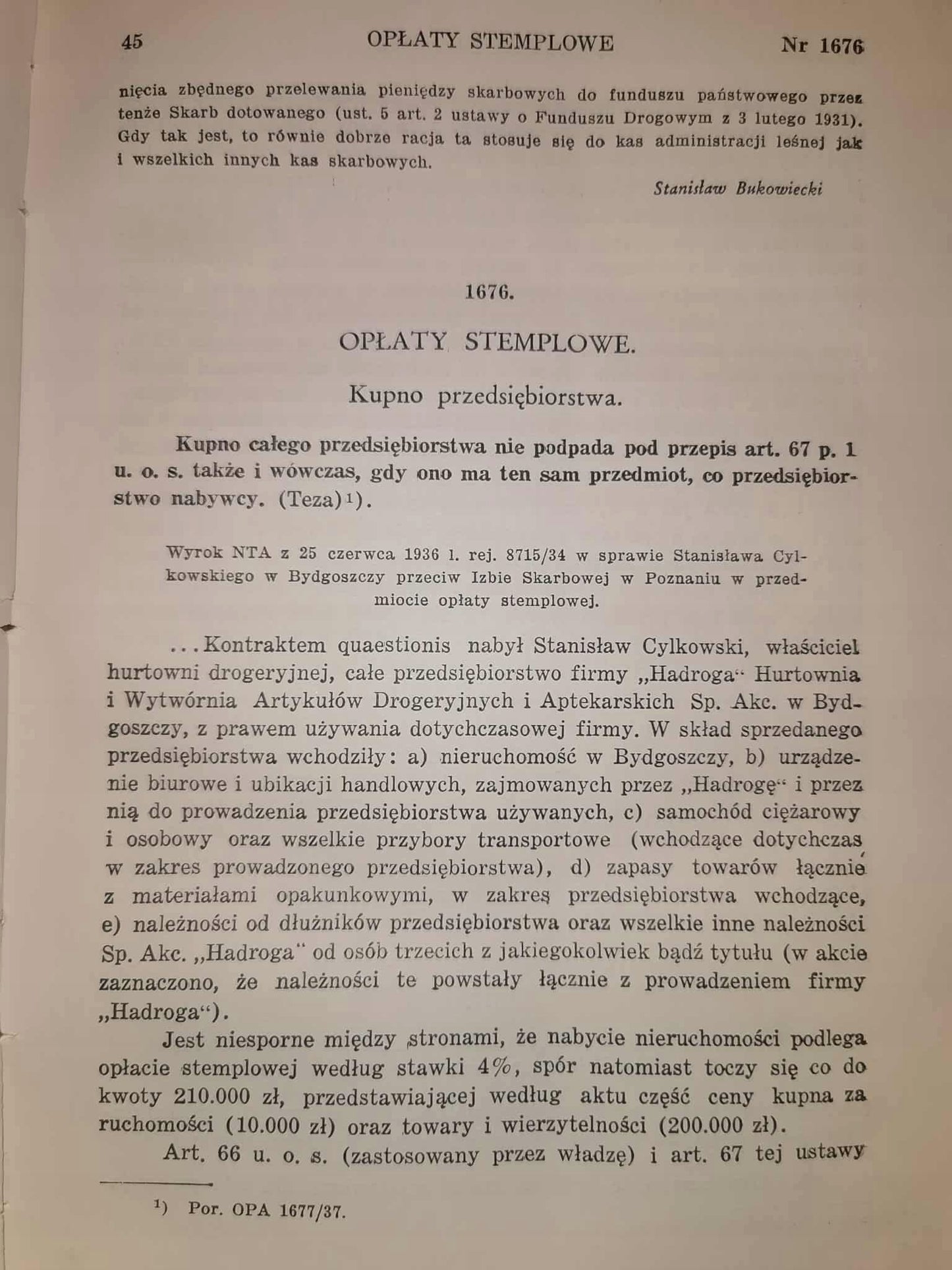 Orzecznictwo Sądów Najwyższych [Warszawa 1937] [PRAWO PRZEDWOJENNE]