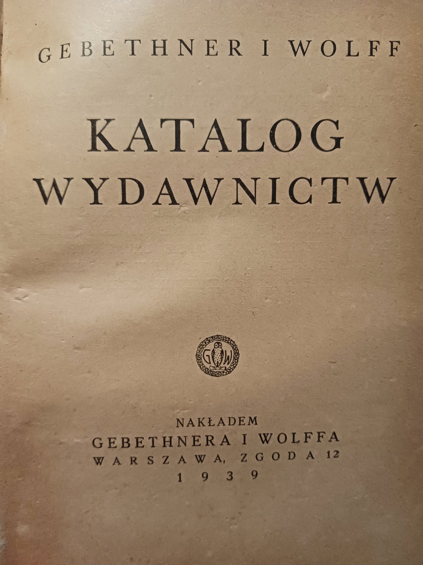 Katalog dzieł nakładowych, Katalog wydawnictw Gebethner i Wolff rok 1934/39