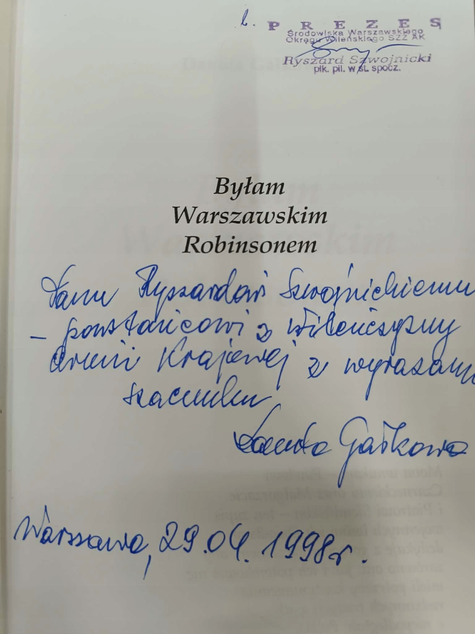 Byłam Warszawskim Robinsonem, Danuta Gałkowa dedykacja autorki, zaproszenie