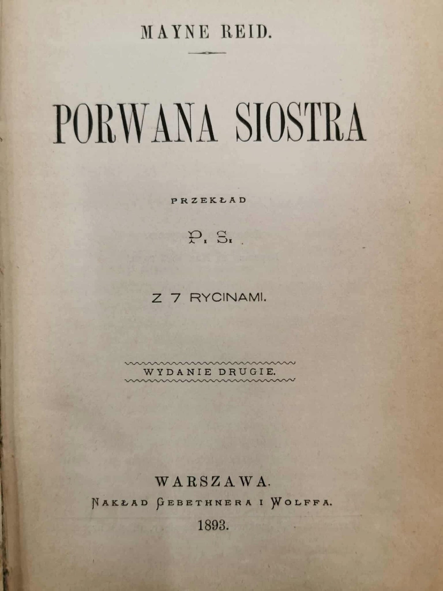 Porwana siostra, Mayne Reid [Warszawa 1893]