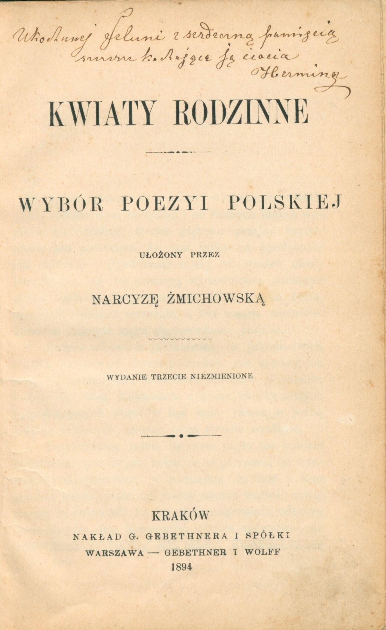 Kwiaty rodzinne (oprawa Karola Wójcika) [Kraków 1894]