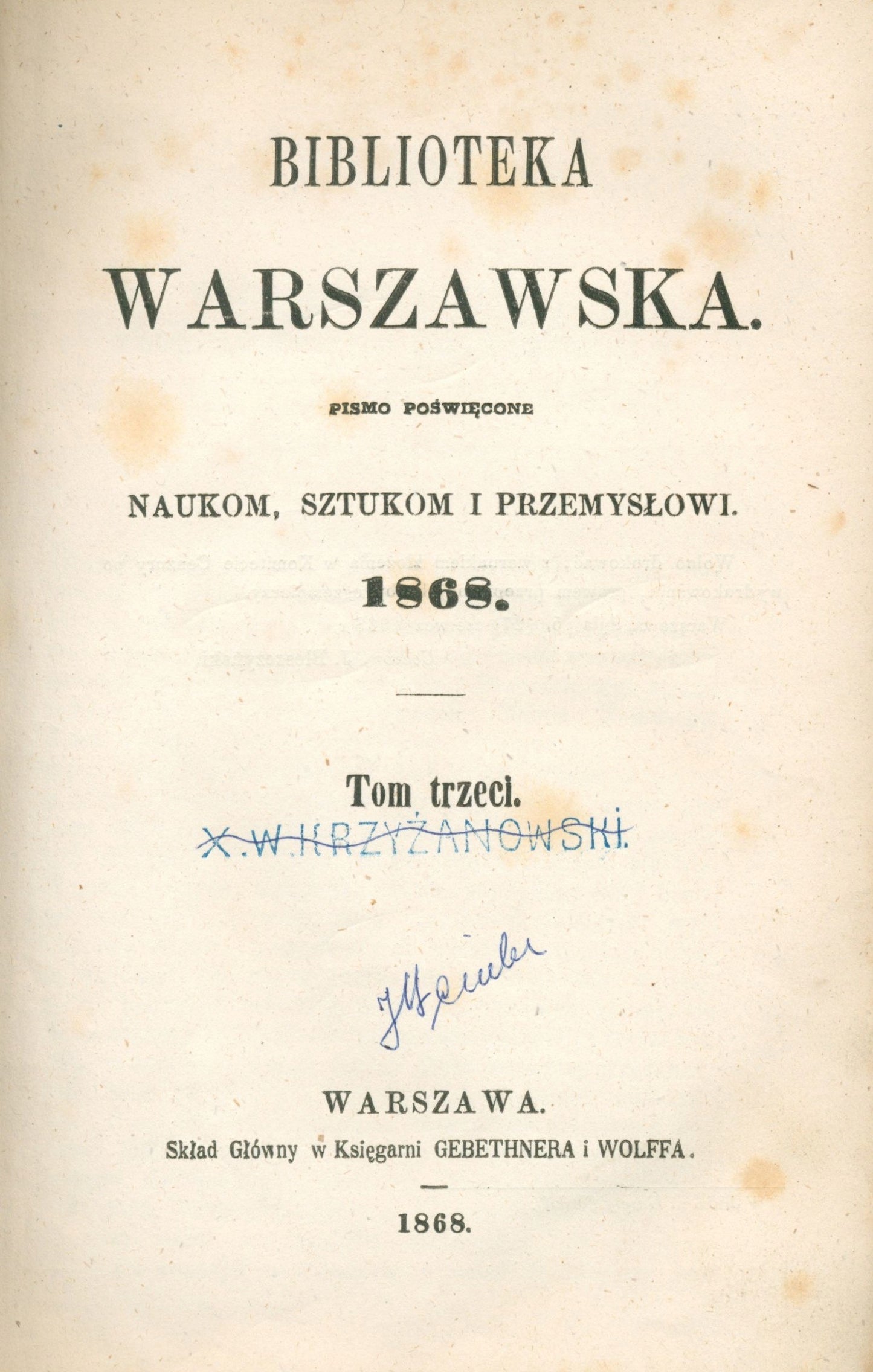 Biblioteka Warszawska. Pismo poświęcone naukom, t. III zeszyt 7 [1868]