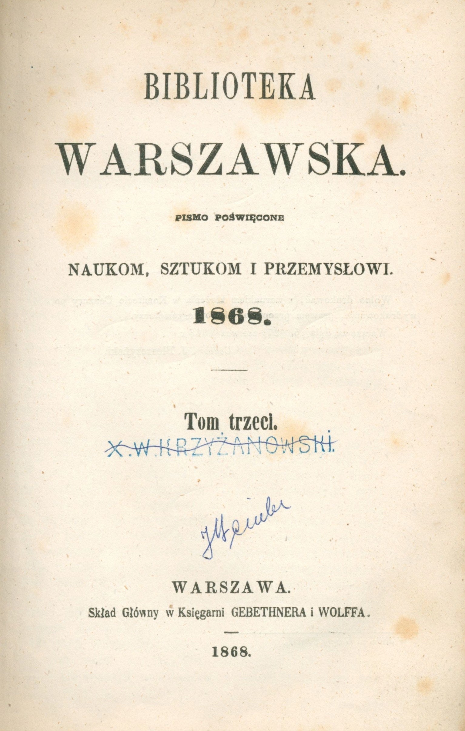Biblioteka Warszawska. Pismo poświęcone naukom, t. III zeszyt 7 [1868]