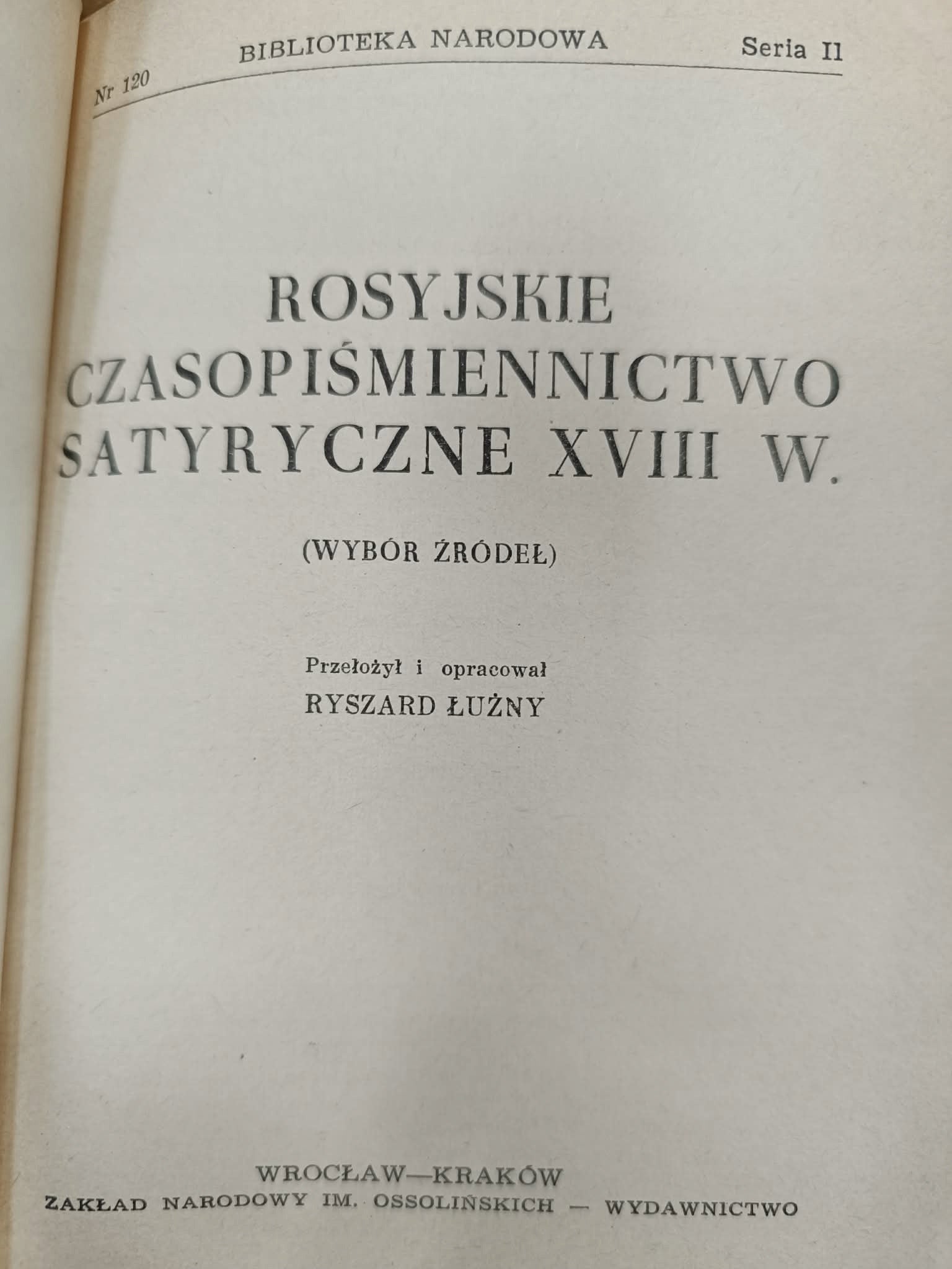 Rosyjskie czasopiśmiennictwo satyryczne Ryszard Łużny [Biblioteka Narodowa]