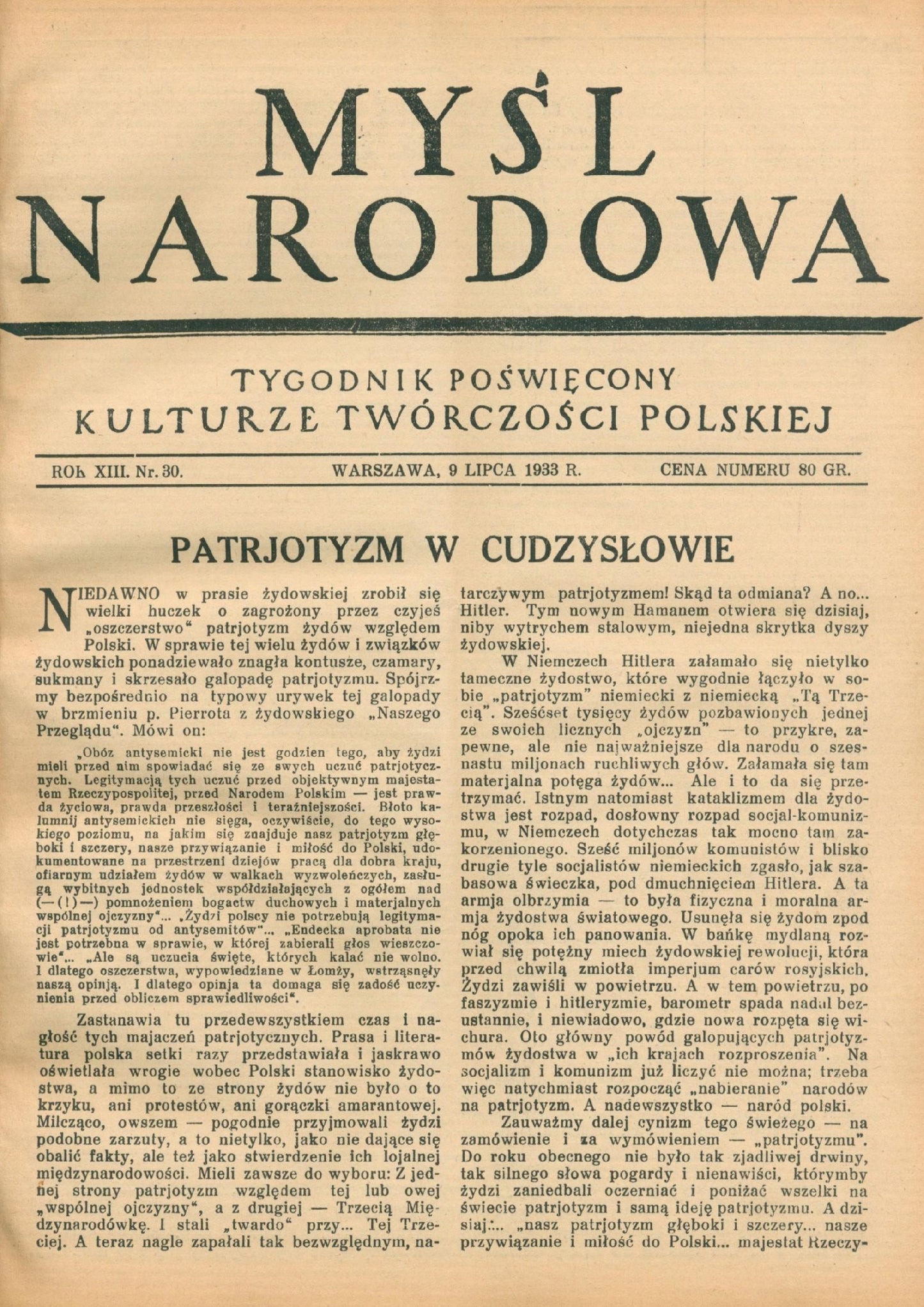 Myśl Narodowa. Tygodnik poświęcony kulturze twórczości polskiej [1933]