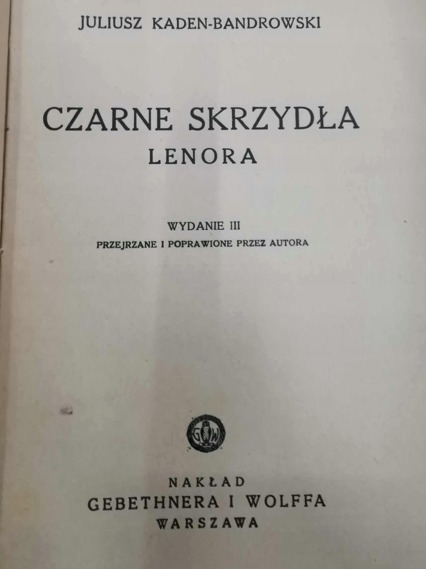 seria Czarne Skrzydła J. Kaden Bandrowski, Tadeusz / Lenora [1937]