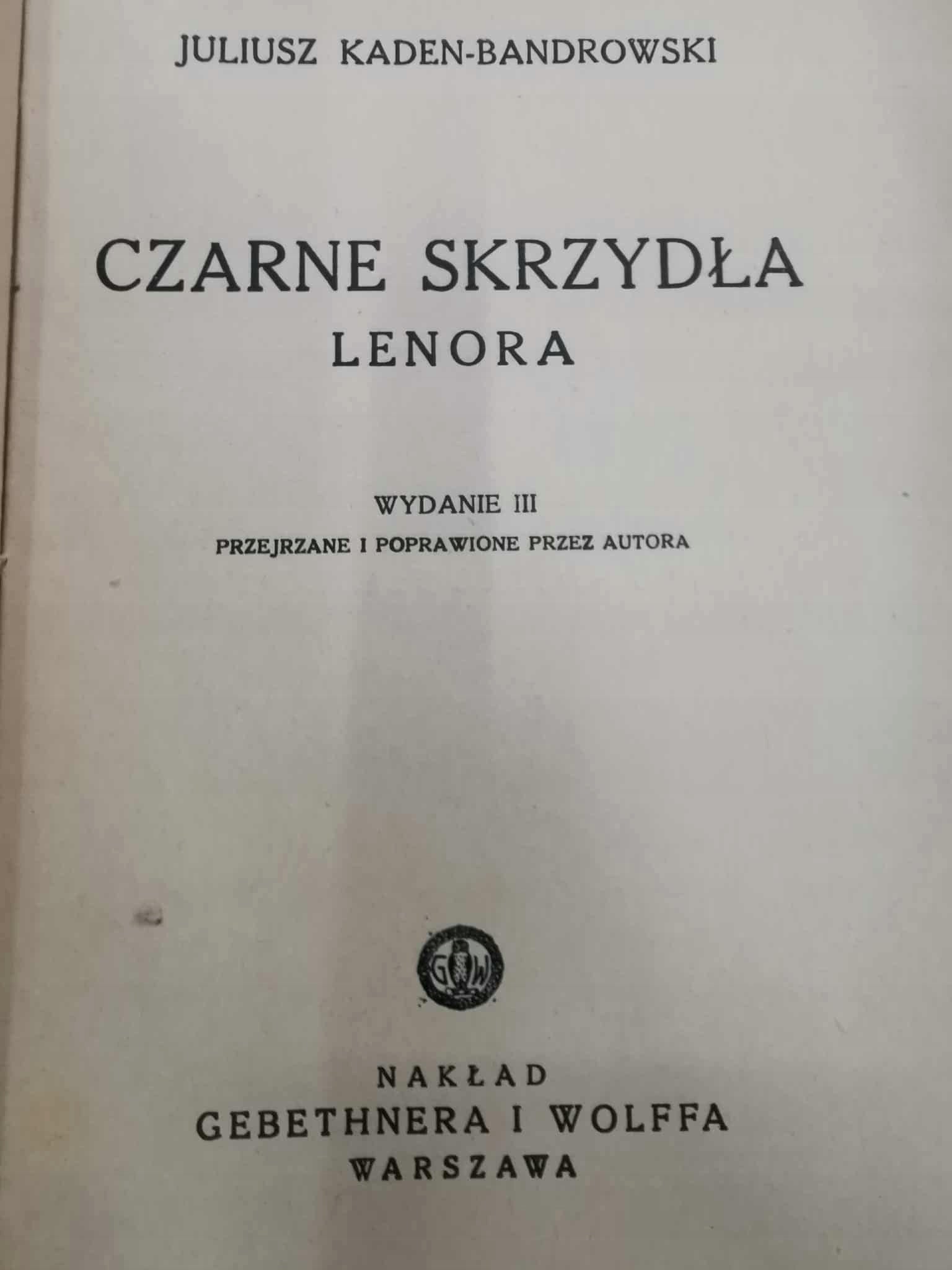 seria Czarne Skrzydła J. Kaden Bandrowski, Tadeusz / Lenora [1937]