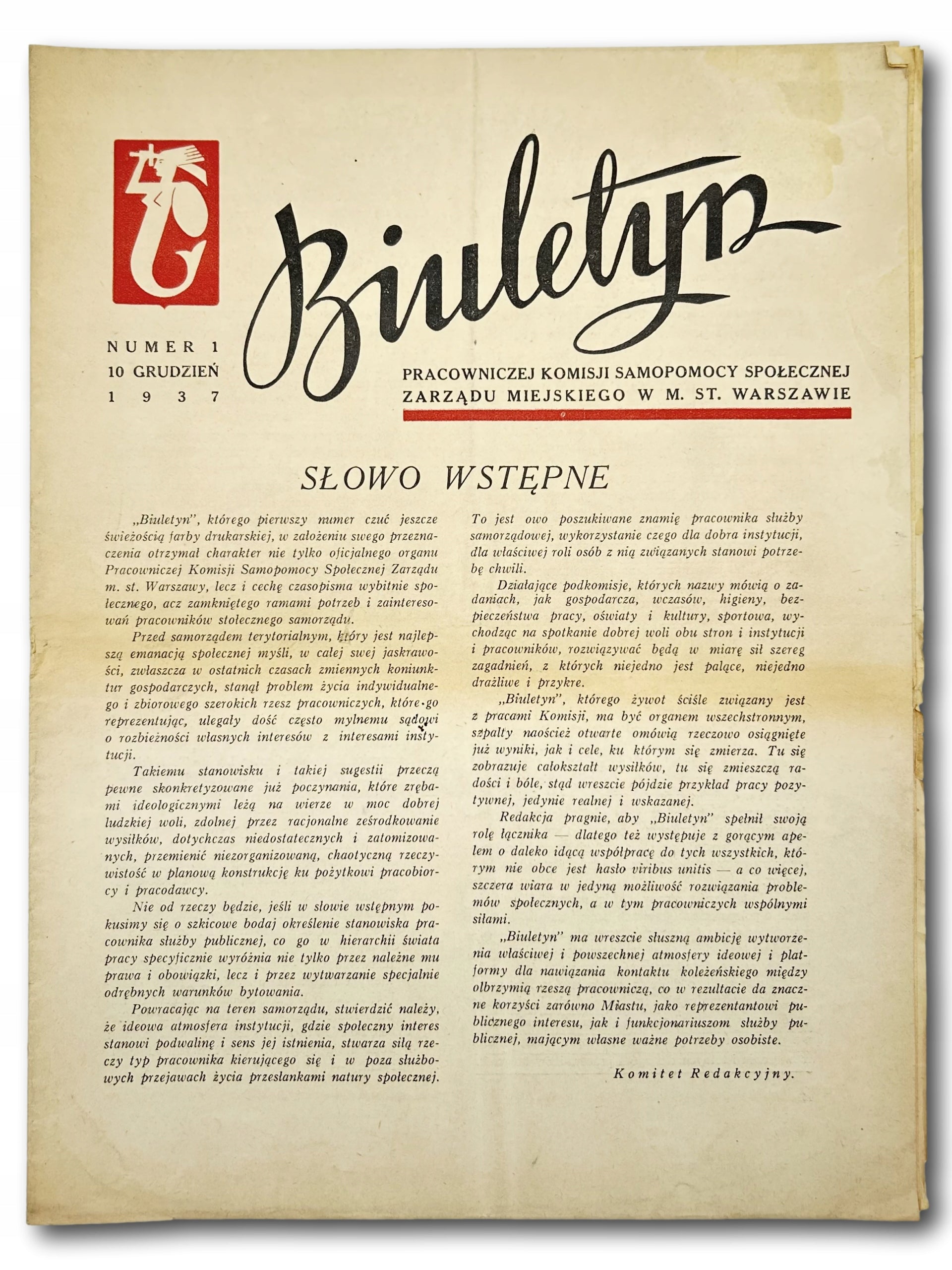 Biuletyn Pracowniczej Komisji Samopomocy Społecznej.. w Warszawie nr.1,1937