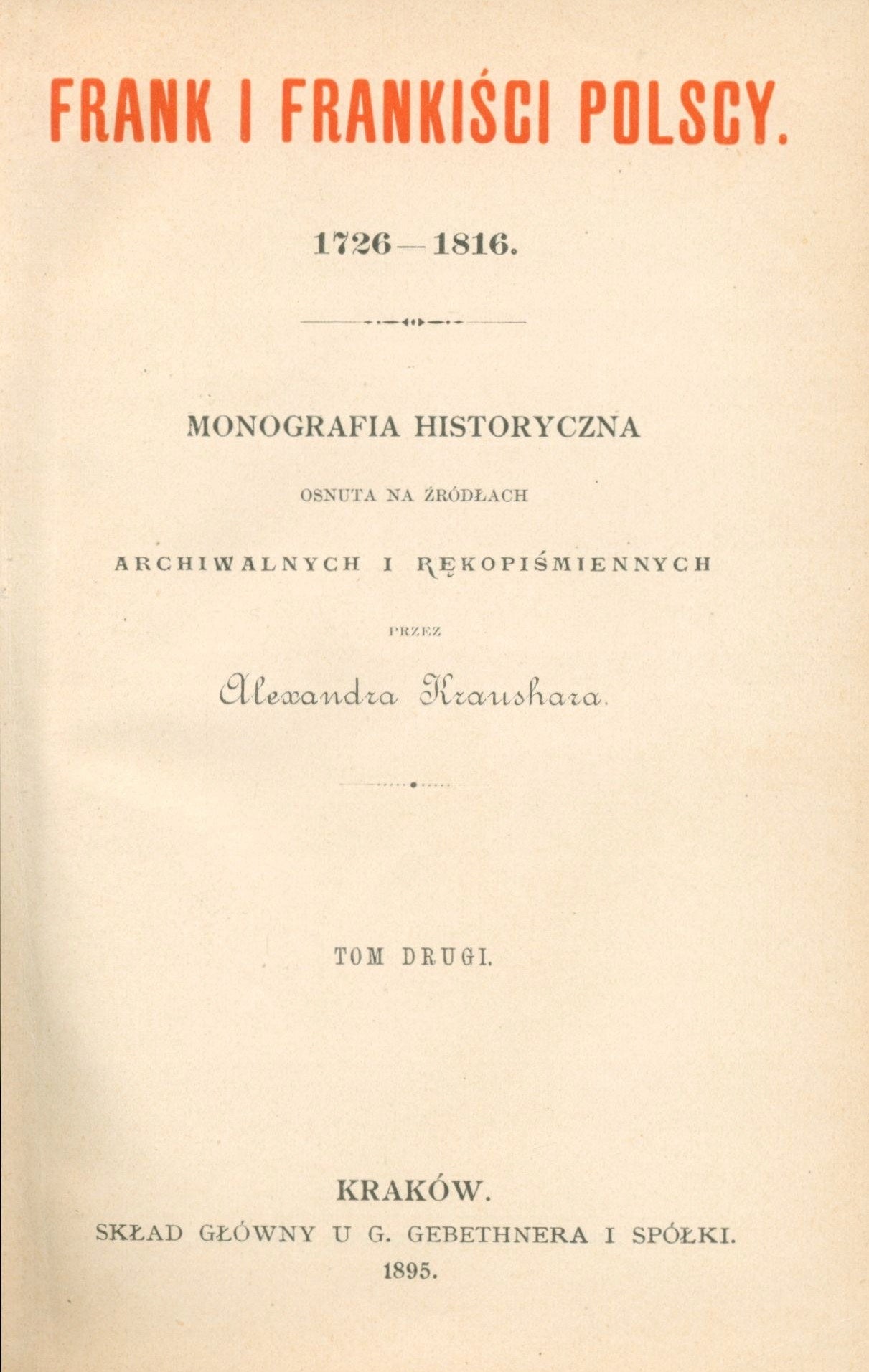 Frank i frankiści polscy : 1726-1816, Kraushar Aleksander