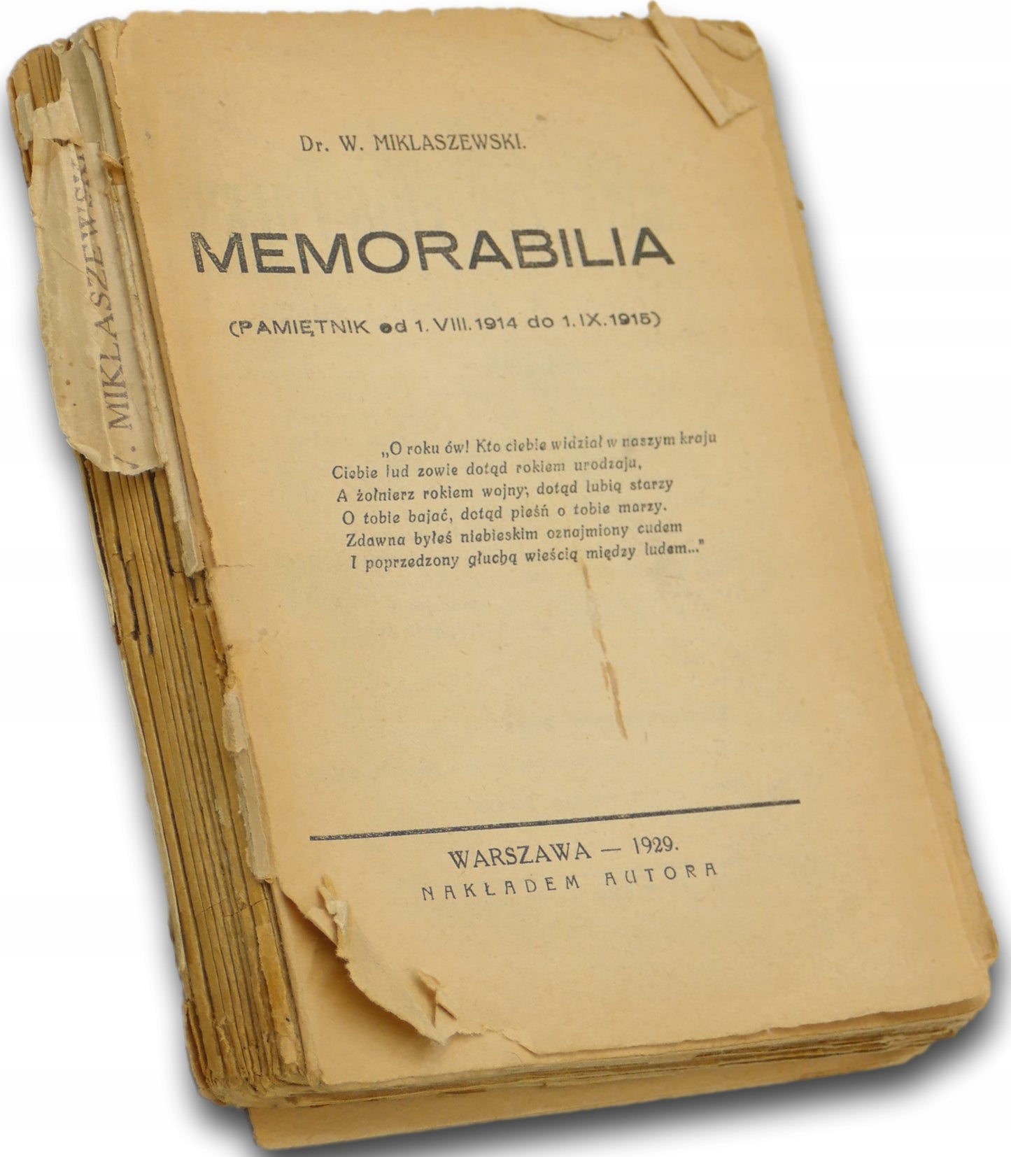 Memorabilia [Pamiętnik], dr. W. Miklaszewski [Warszawa 1929]