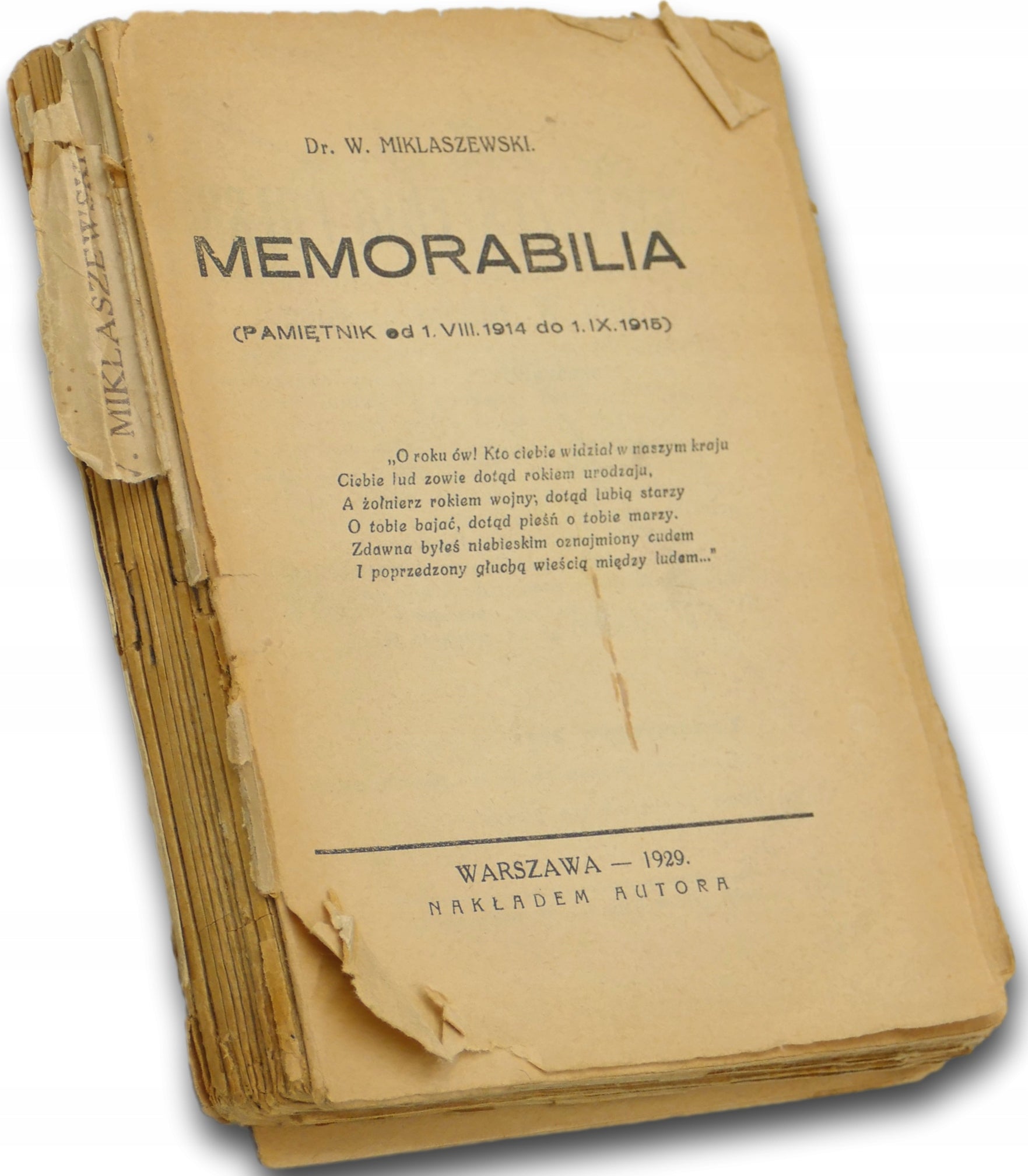 Memorabilia [Pamiętnik], dr. W. Miklaszewski [Warszawa 1929]