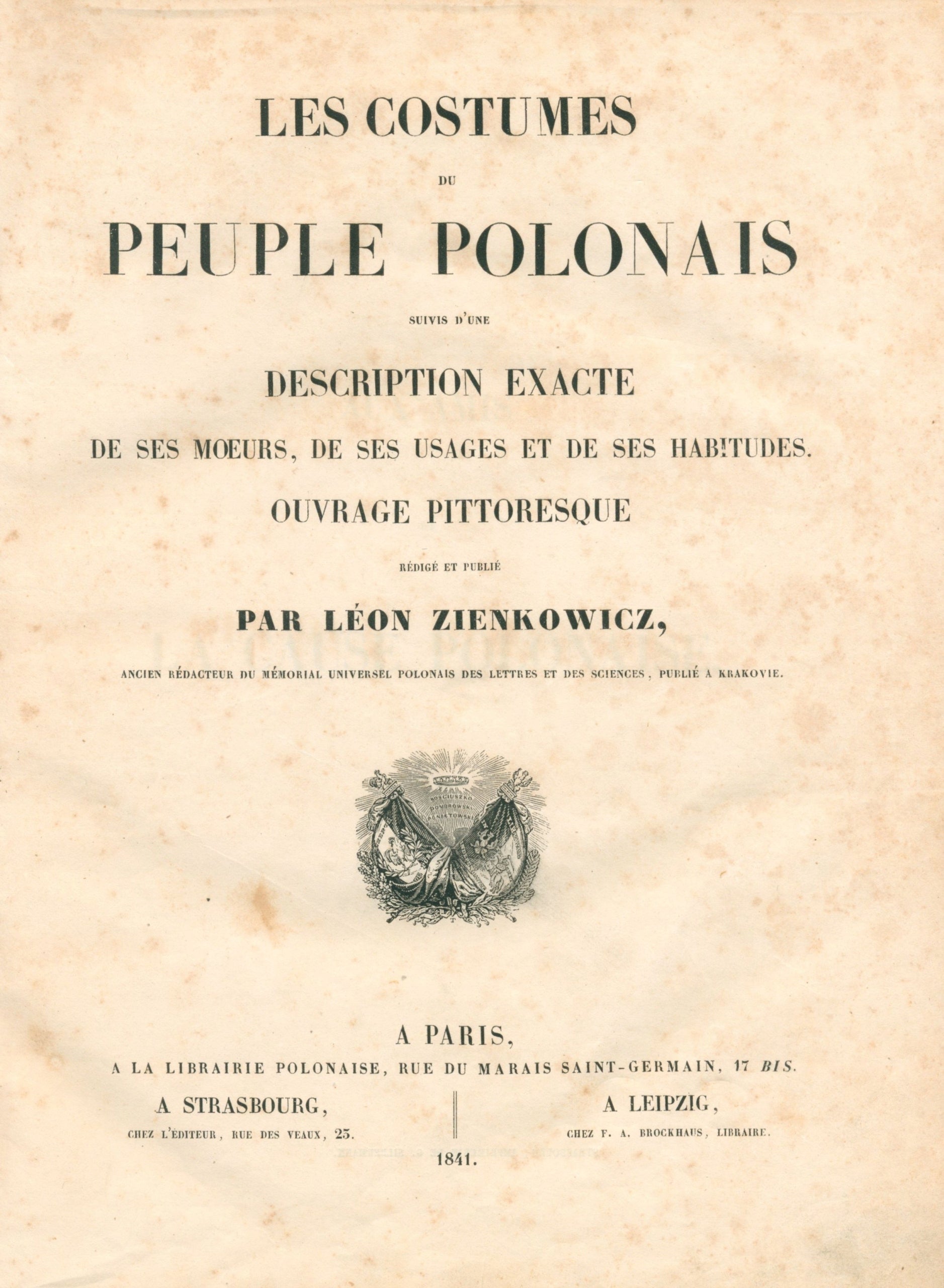 Stroje ludu polskiego, L. Zienkowicz [książka przedwojenna Paryż 1841]