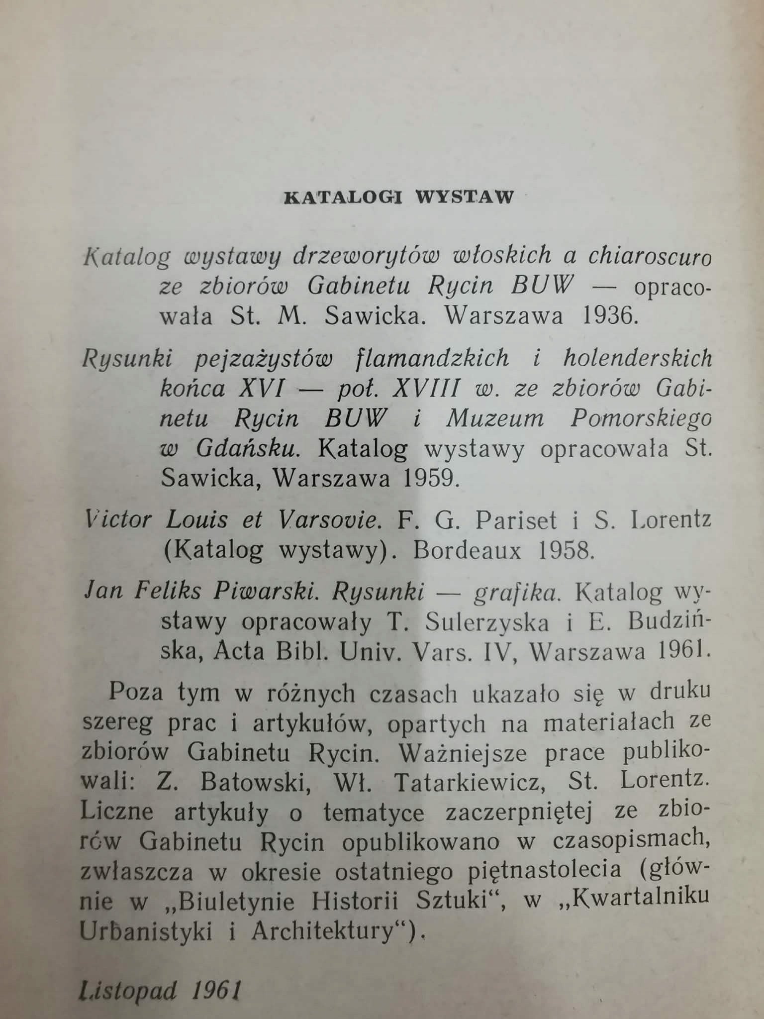 Gabinet rycin. Informator [1962]