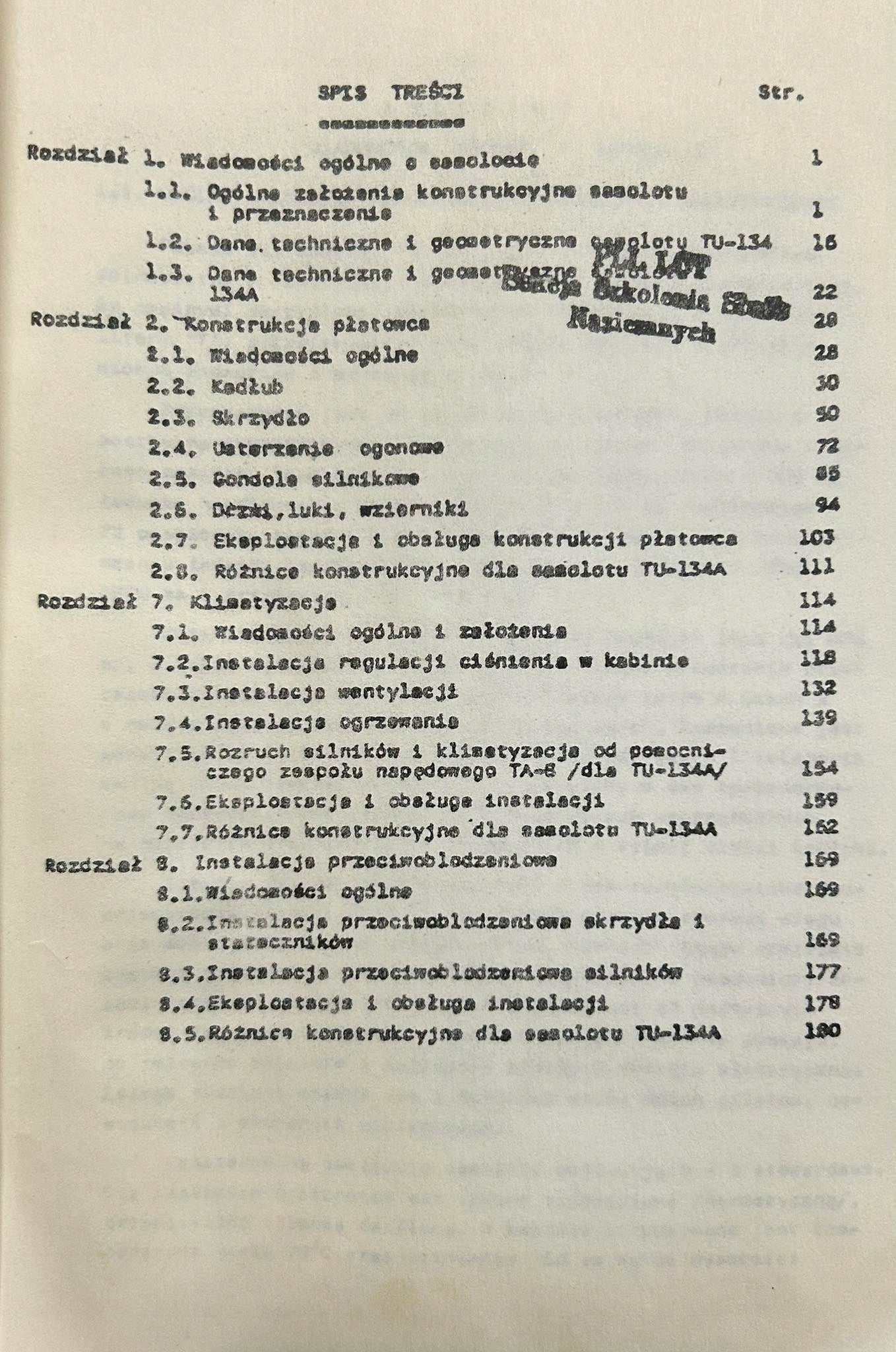 Płatowiec TU-134 i TU-134A Rozdział 1, 2, 7, 8 Kasprzak, Frontczak