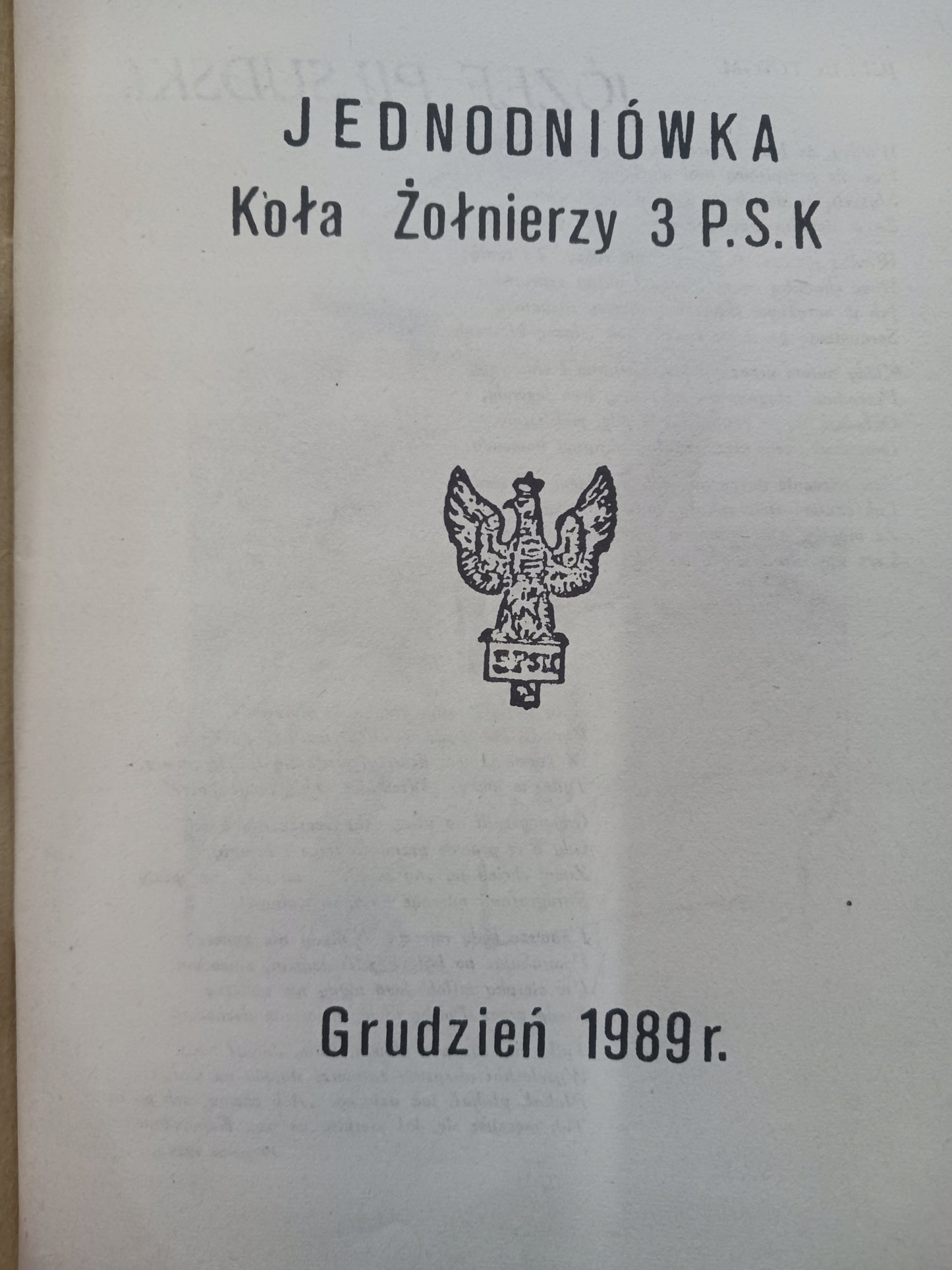 Jednodniówka Koła Żołnierzy 3 P.S.K. Grudzień 1989