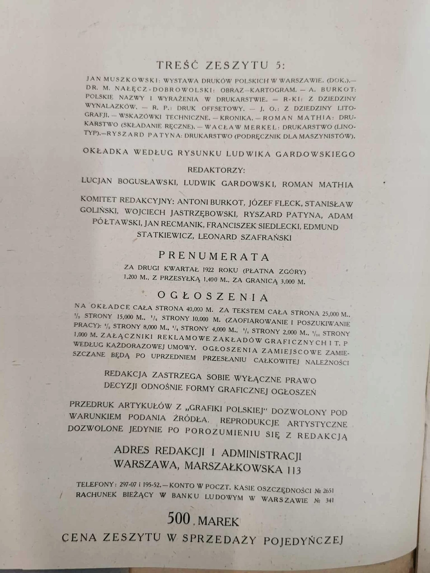 Grafika Polska. Miesięcznik, Zeszyt 5; MAJ 1922