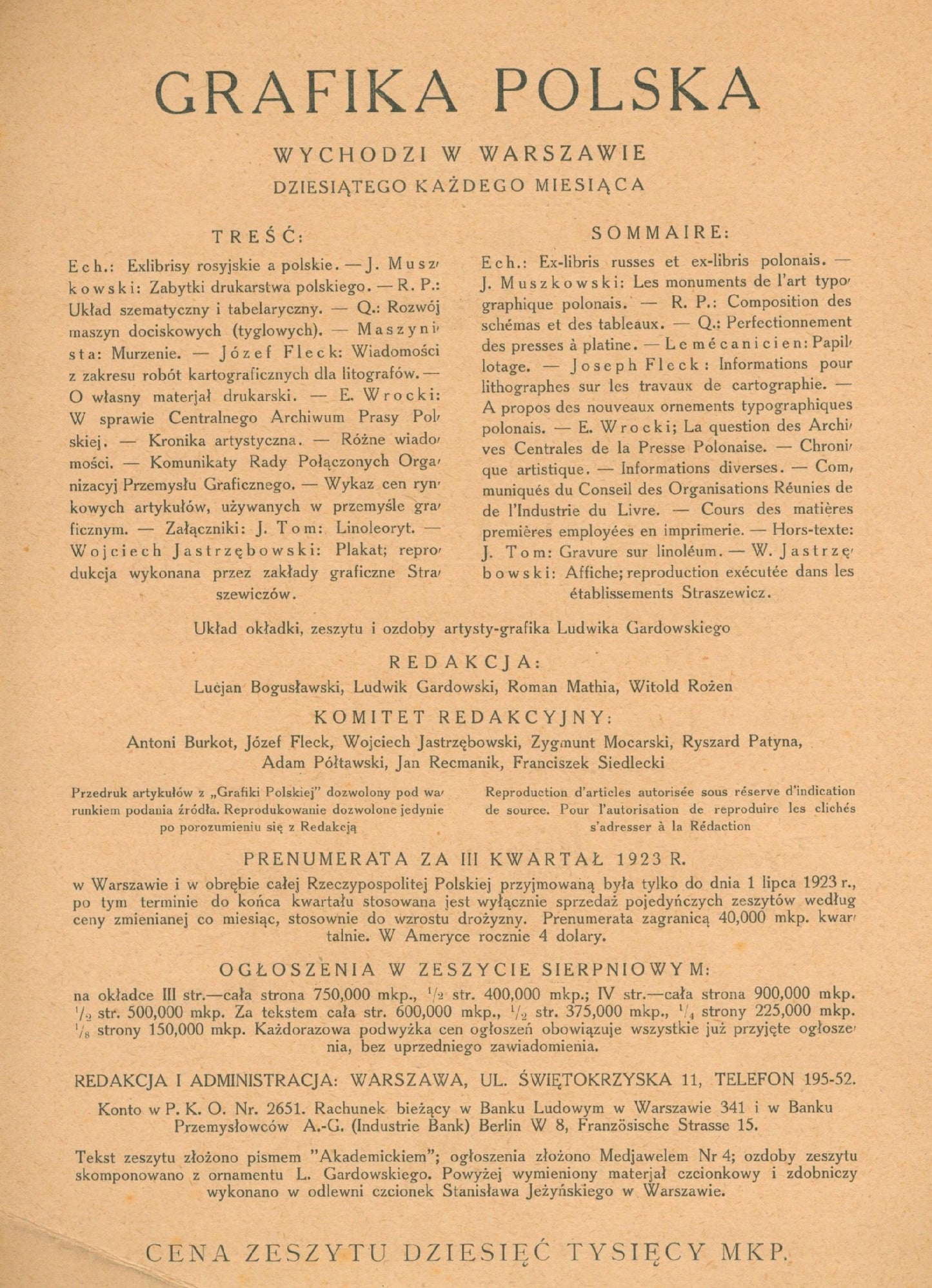 Grafika Polska: miesięcznik poświęcony drukarstwu, litografji [1923]